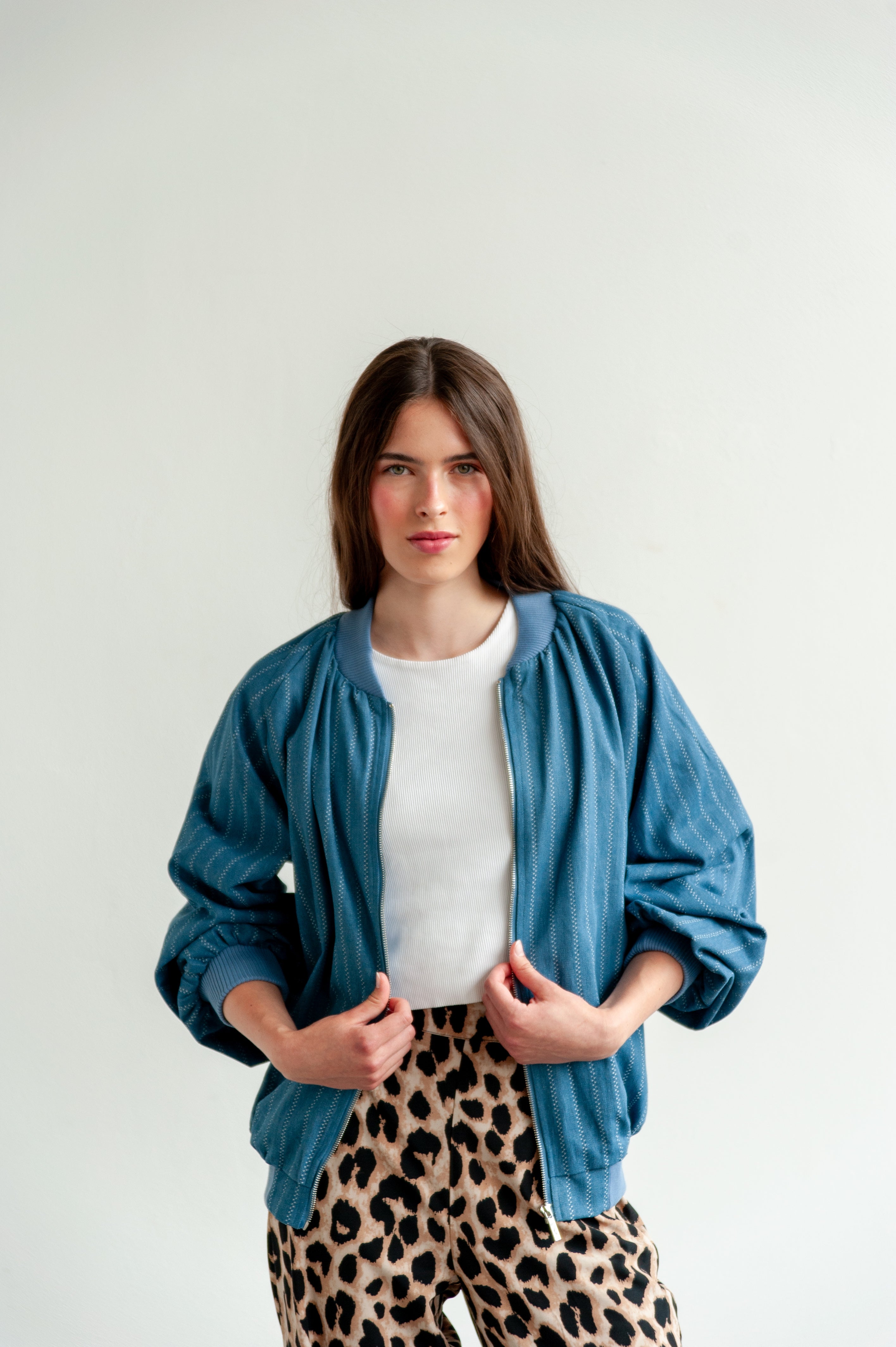 Deborah Striped Denim bomber jacket