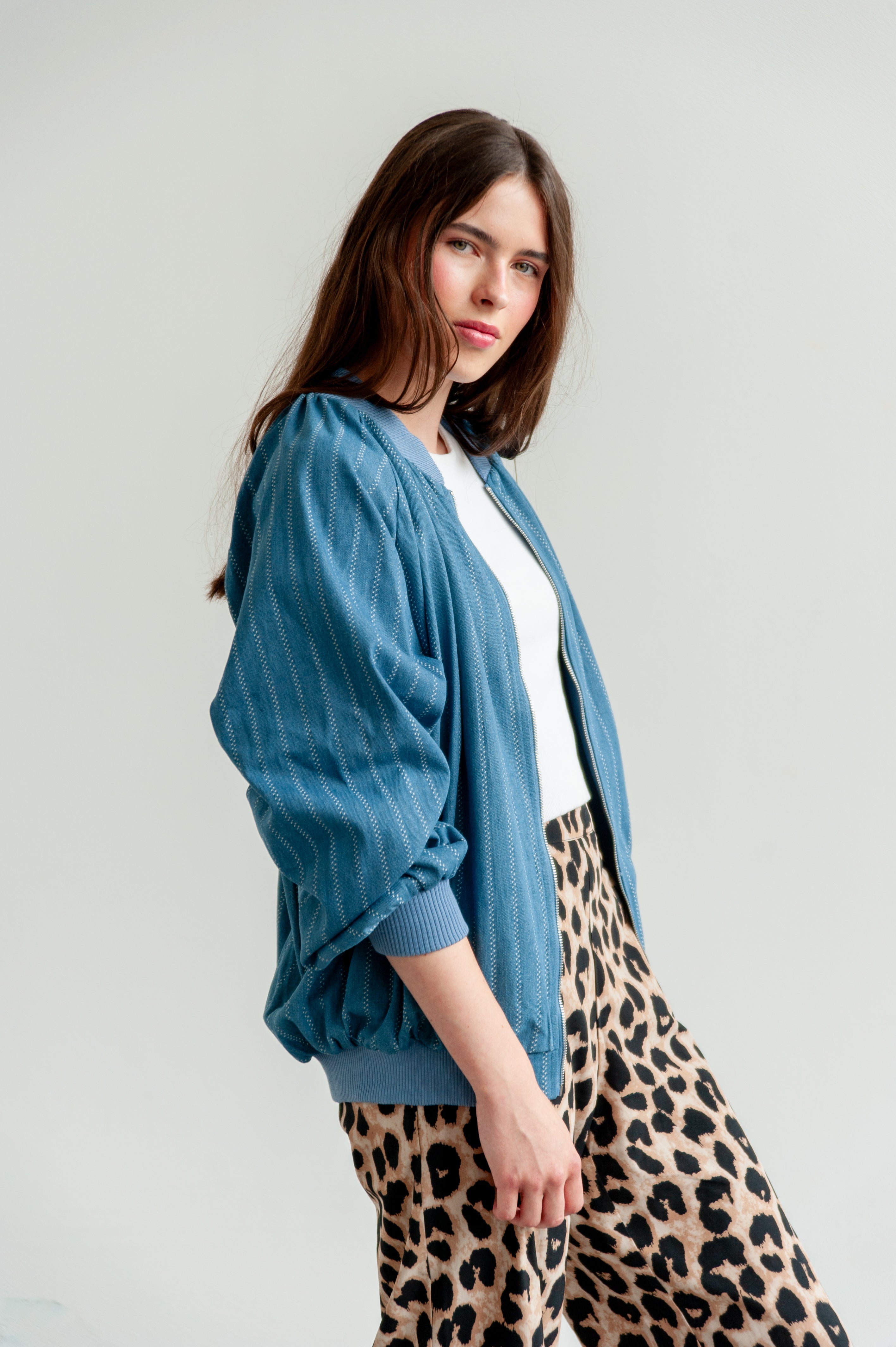 Deborah Striped Denim bomber jacket