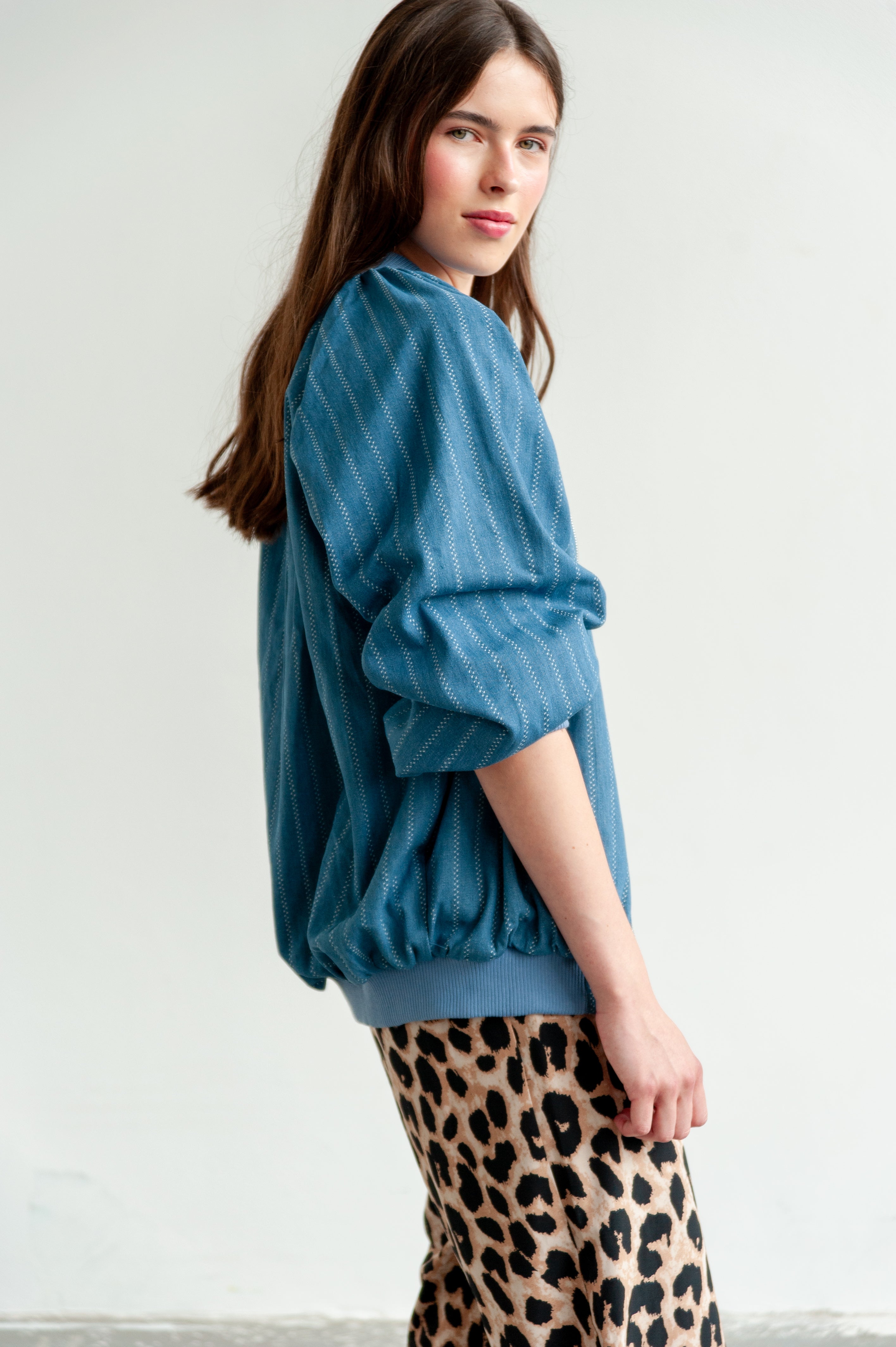 Deborah Striped Denim bomber jacket