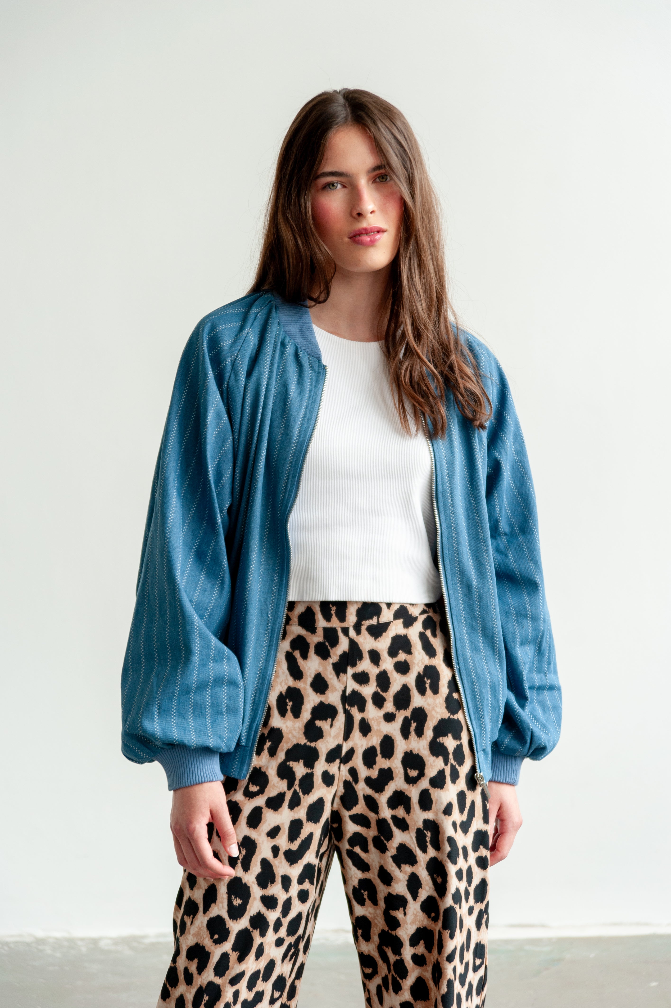 Deborah Striped Denim bomber jacket