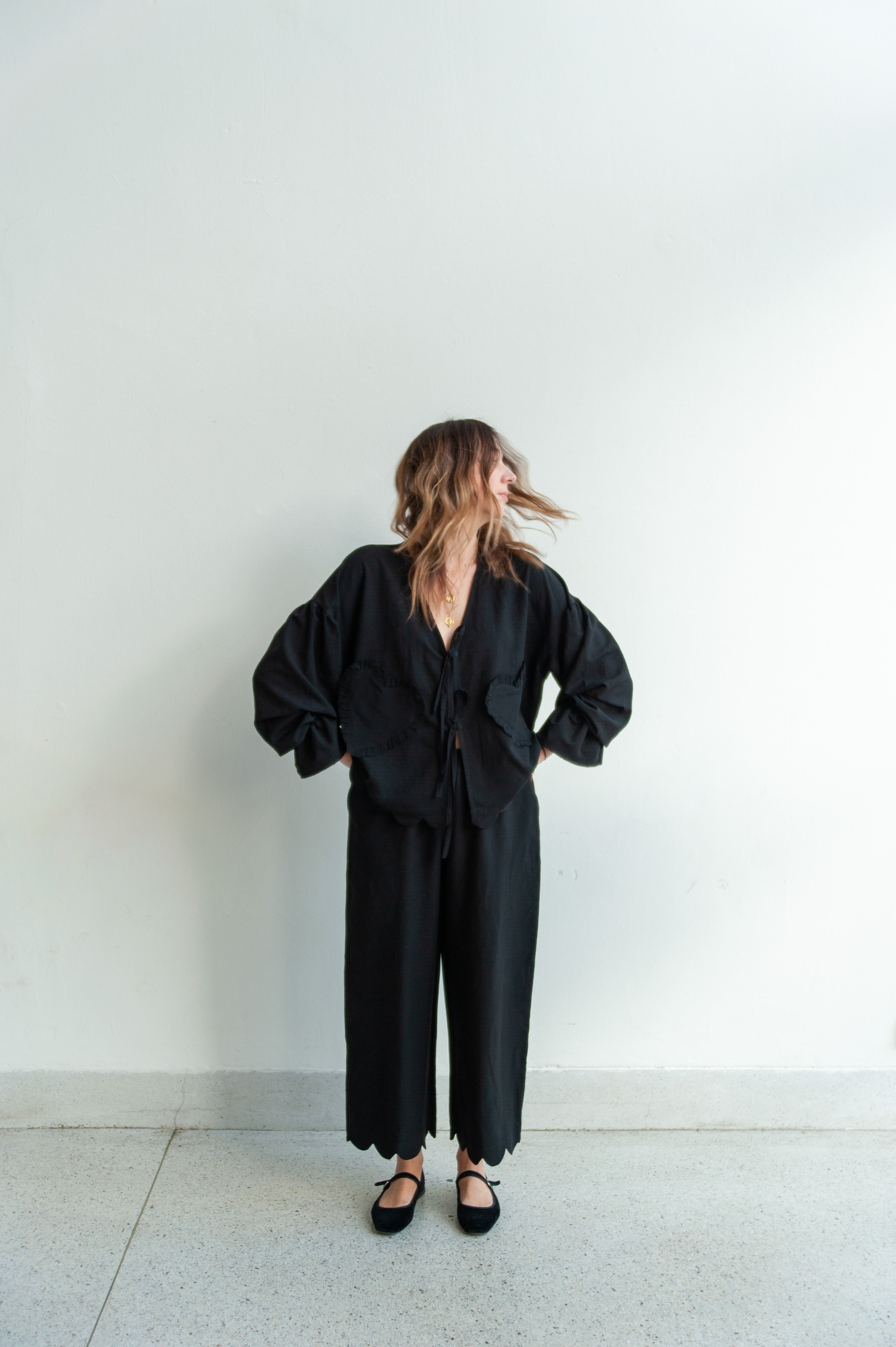 SM - pj top Scallop black - M/L