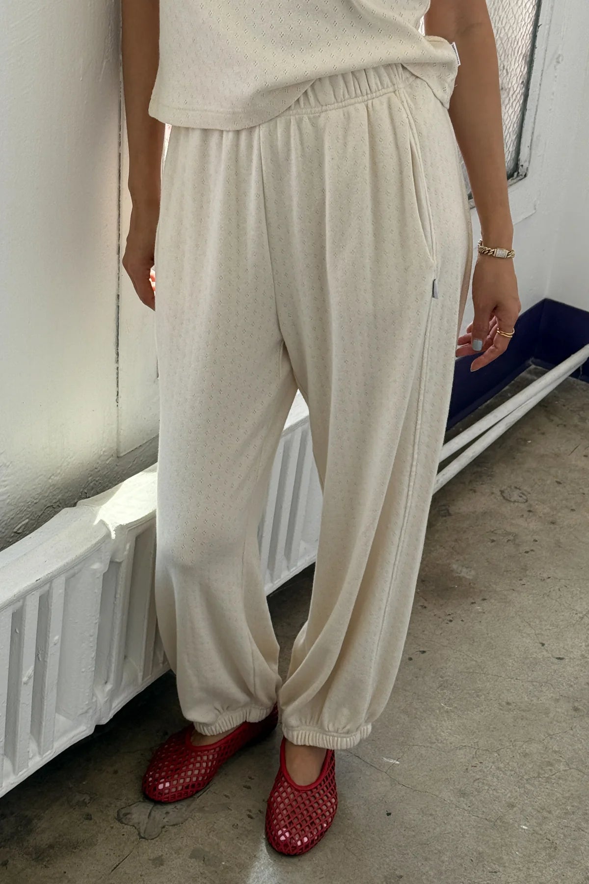 Balloon natural pointelle trousers