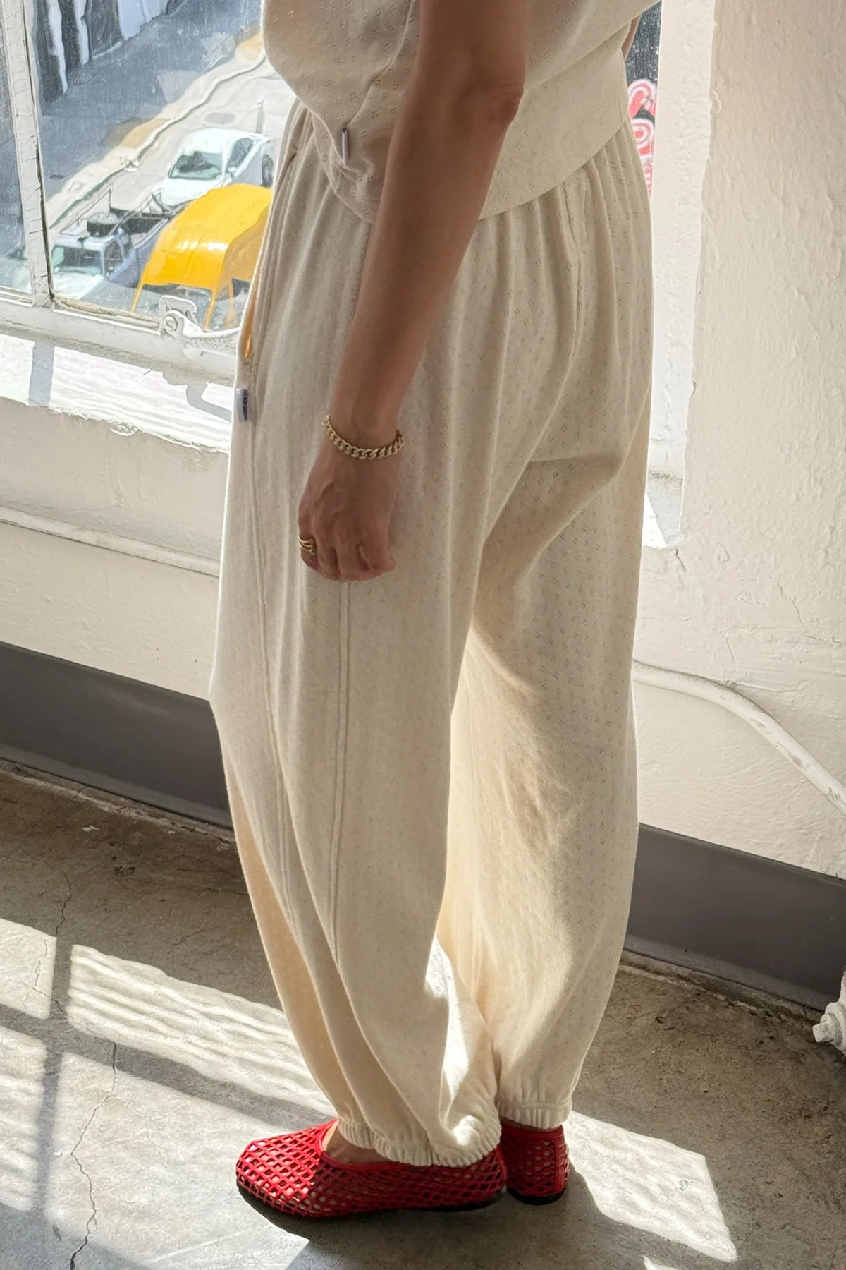 Balloon natural pointelle trousers