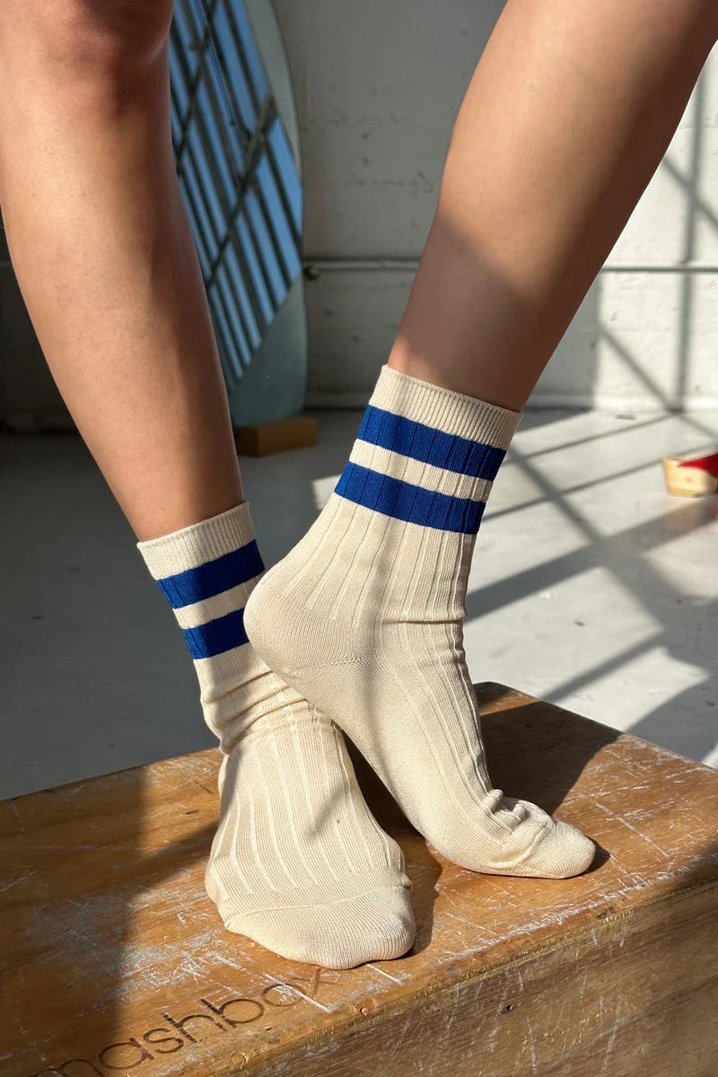 Her varsity azure socks