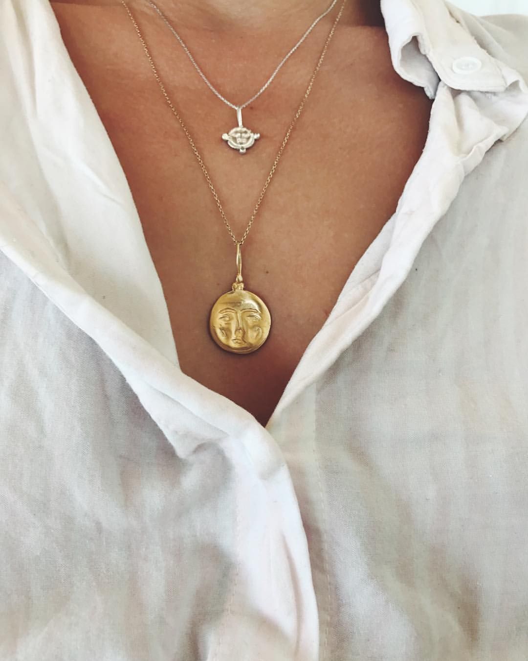 Moon Face amulet 24k vermeil
