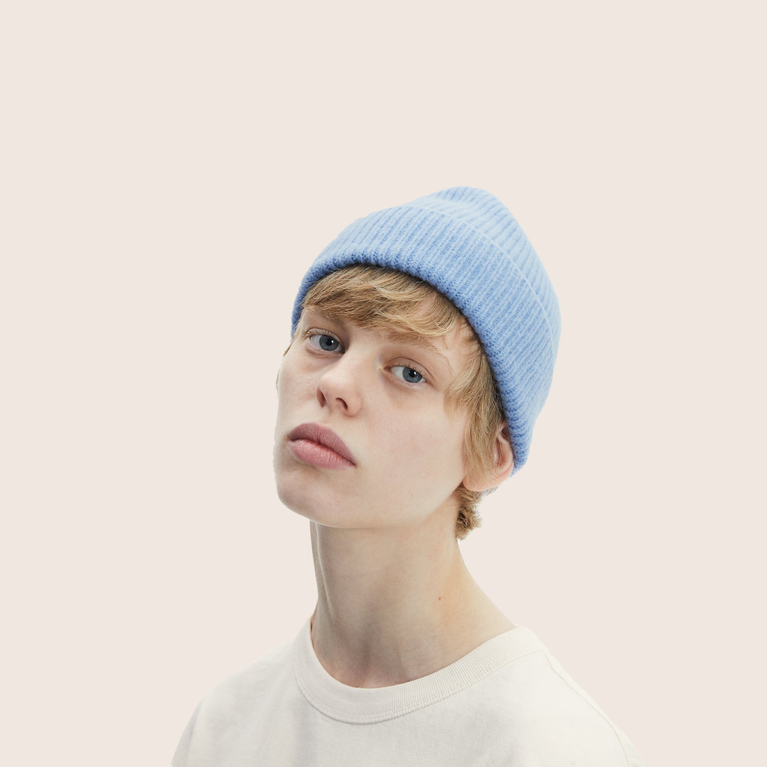 light blue sky lambswool beanie