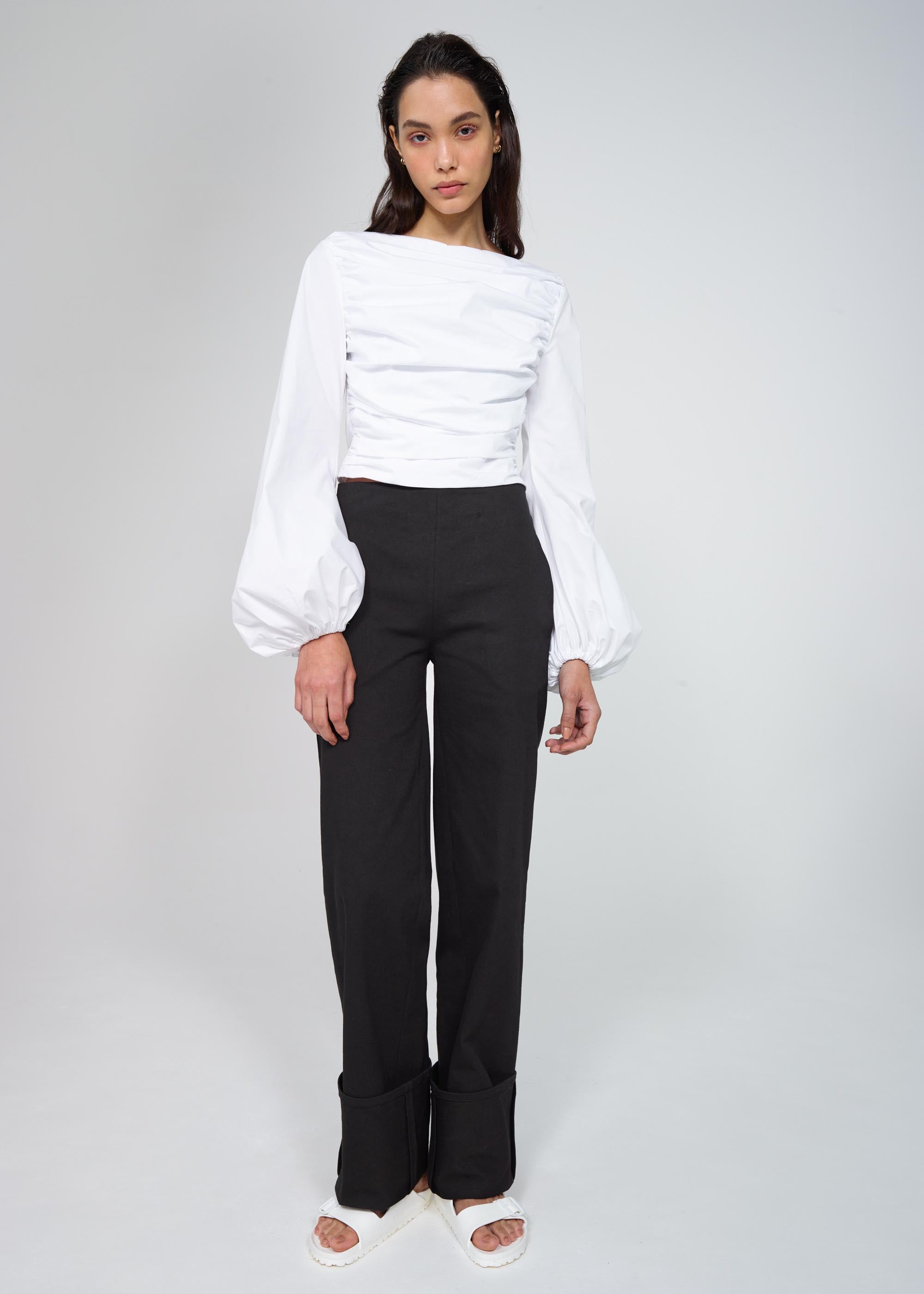 top poplin straight neck white