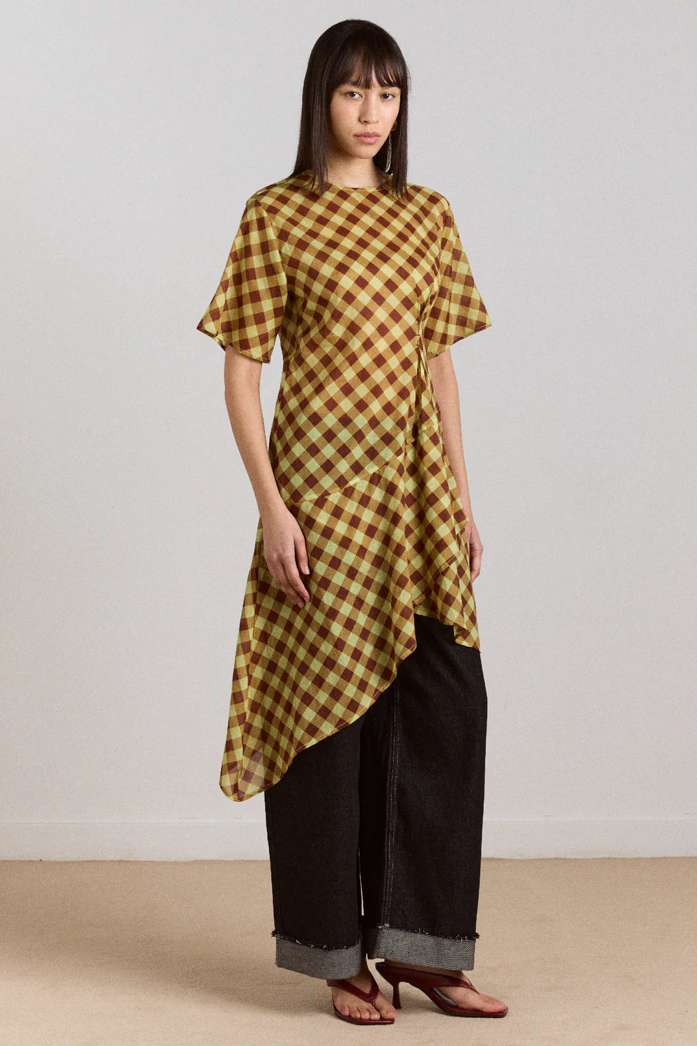harmony midi dress choc avo gingham
