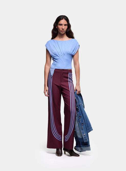 top Gemini blue draped top