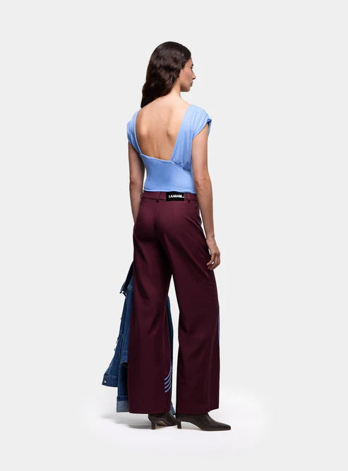 top Gemini blue draped top