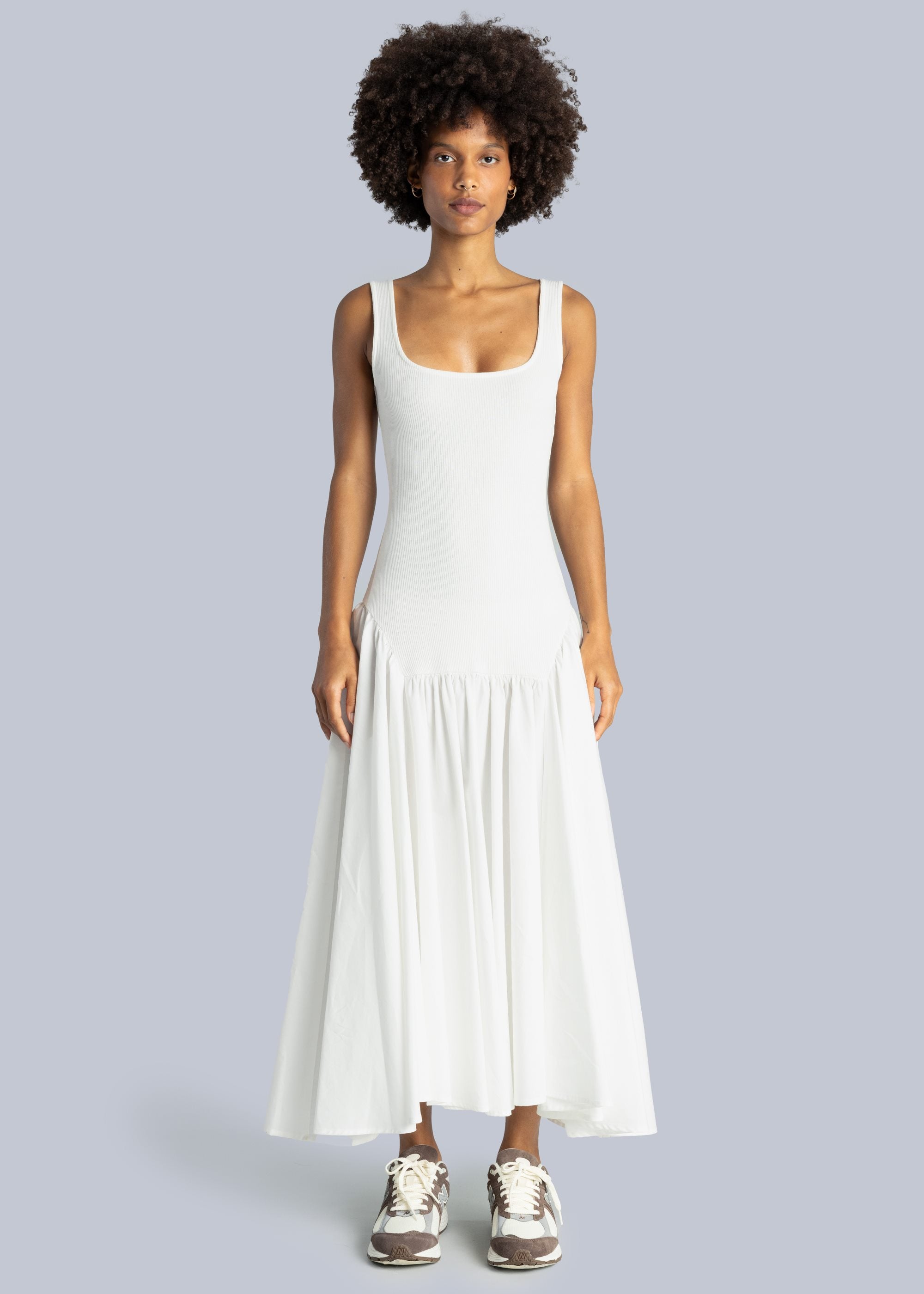šaty midi Ribbed Cotton-Poplin