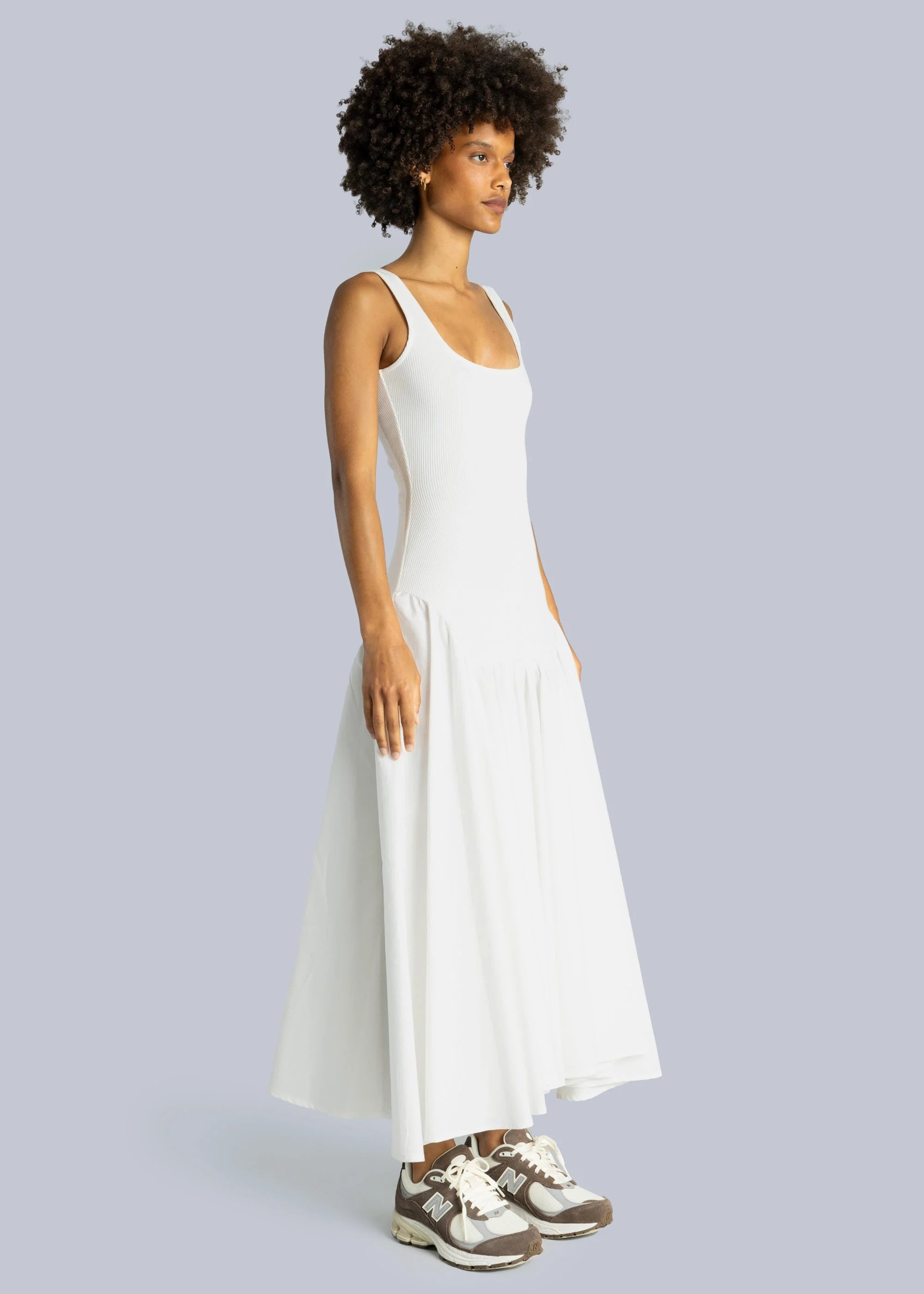šaty midi Ribbed Cotton-Poplin