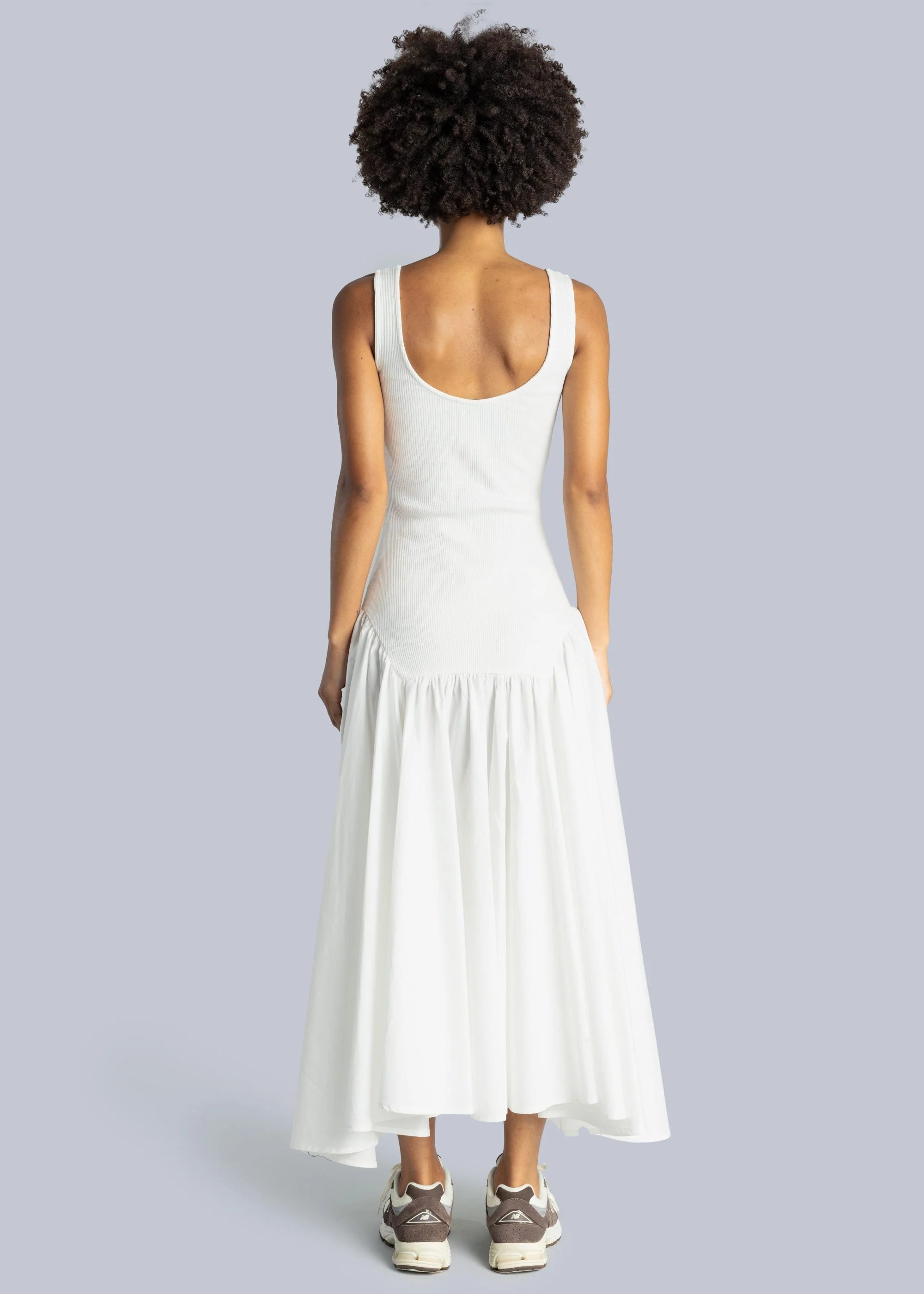 šaty midi Ribbed Cotton-Poplin