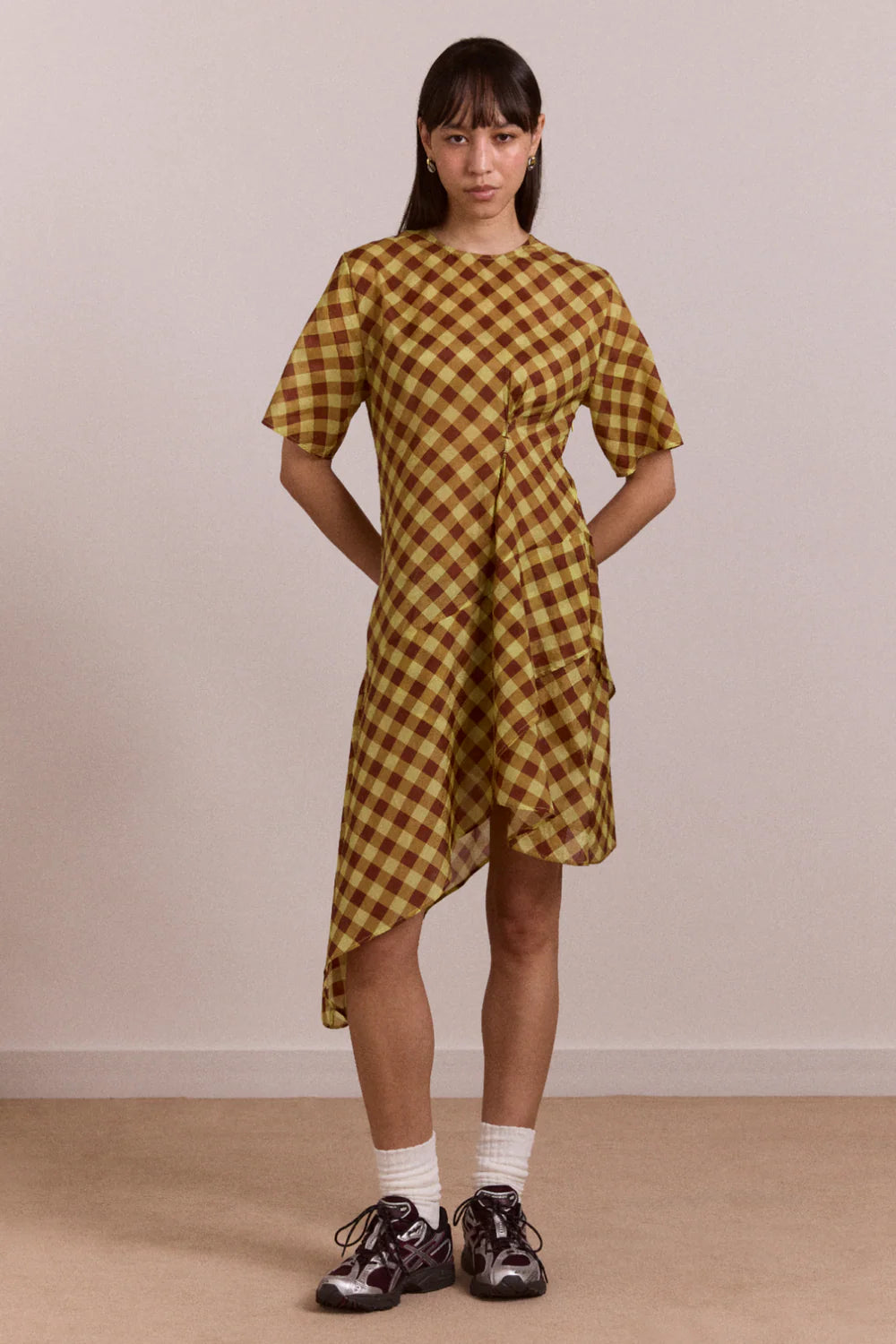 harmony midi dress choc avo gingham