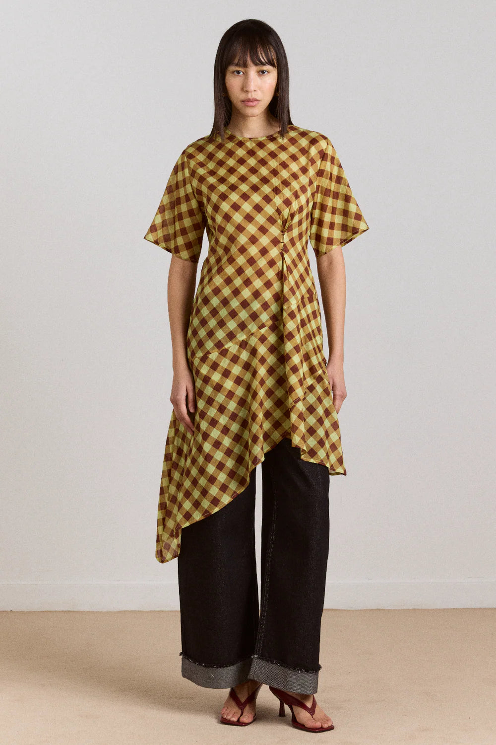 harmony midi dress choc avo gingham