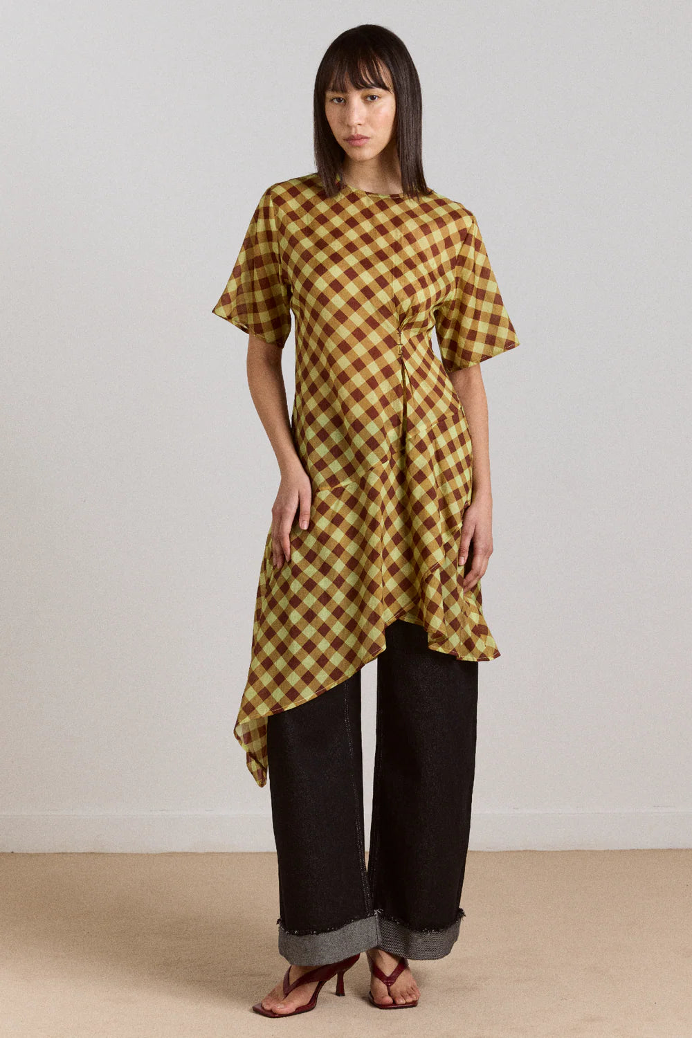 harmony midi dress choc avo gingham