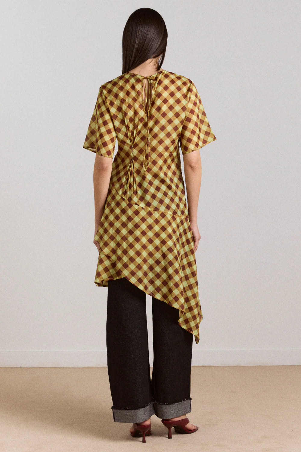 harmony midi dress choc avo gingham