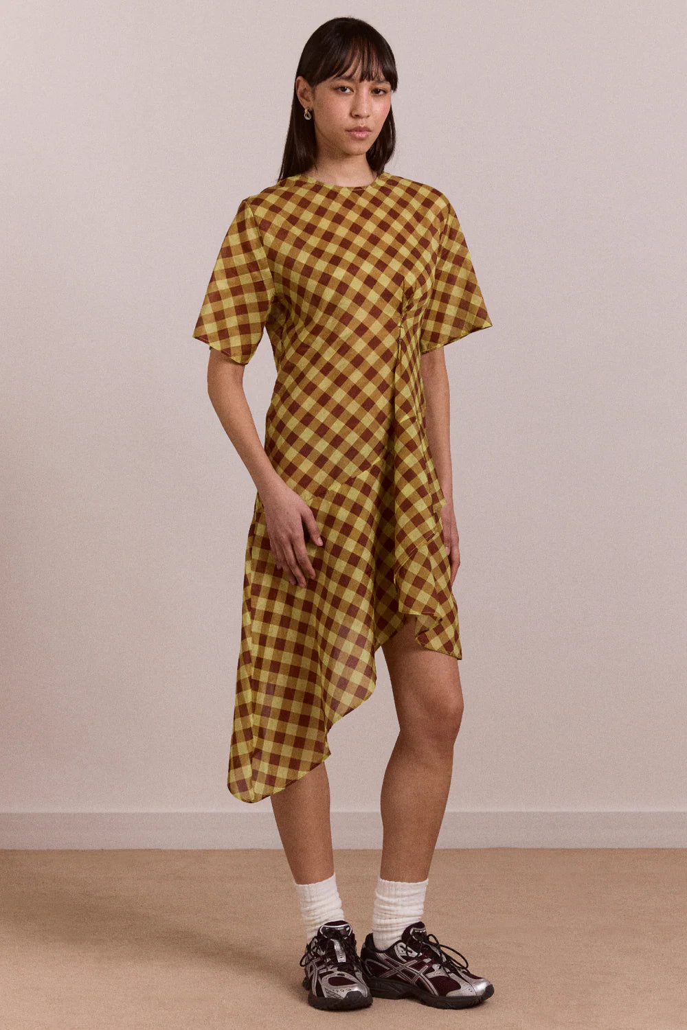 harmony midi dress choc avo gingham