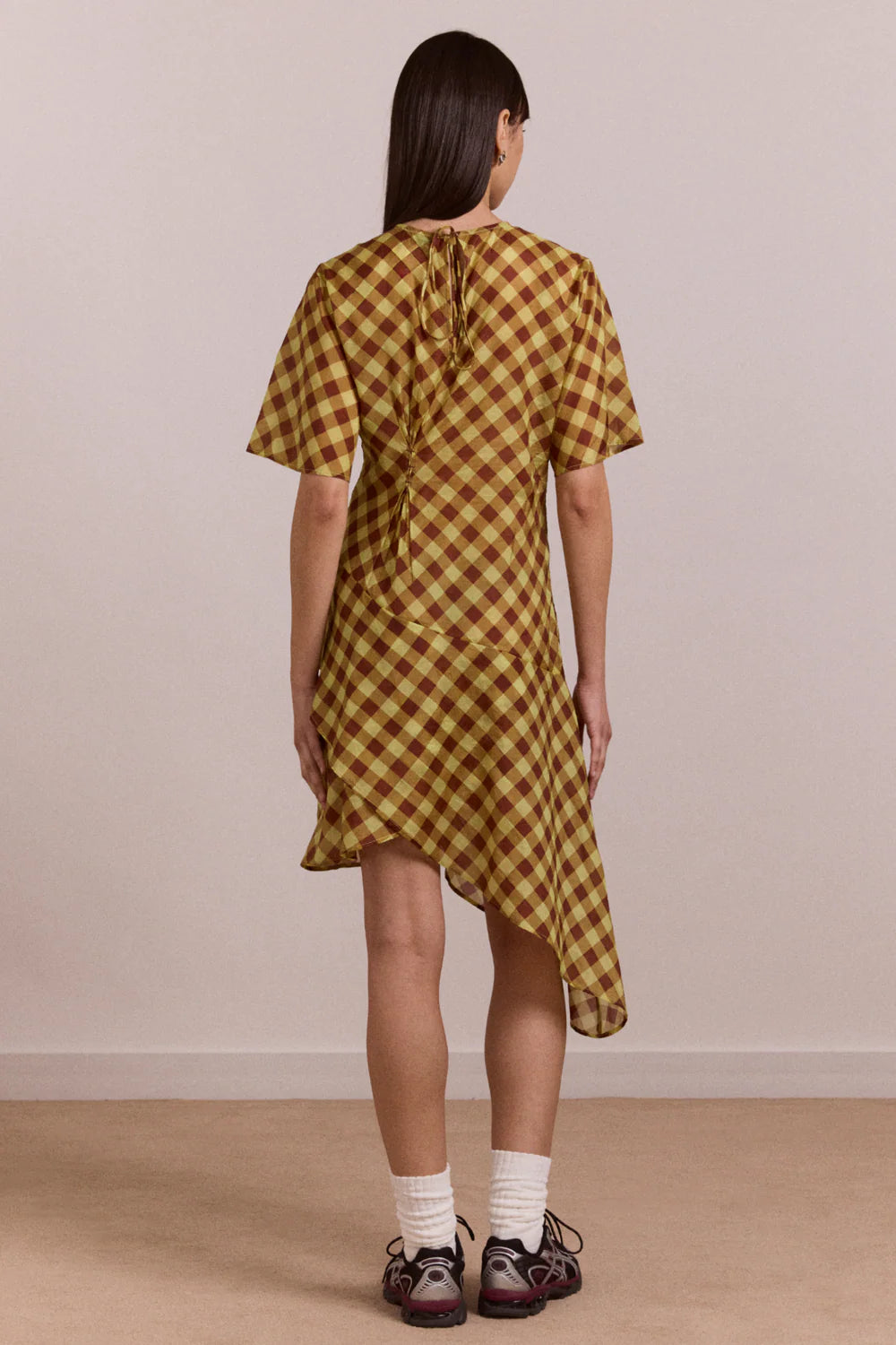 harmony midi dress choc avo gingham