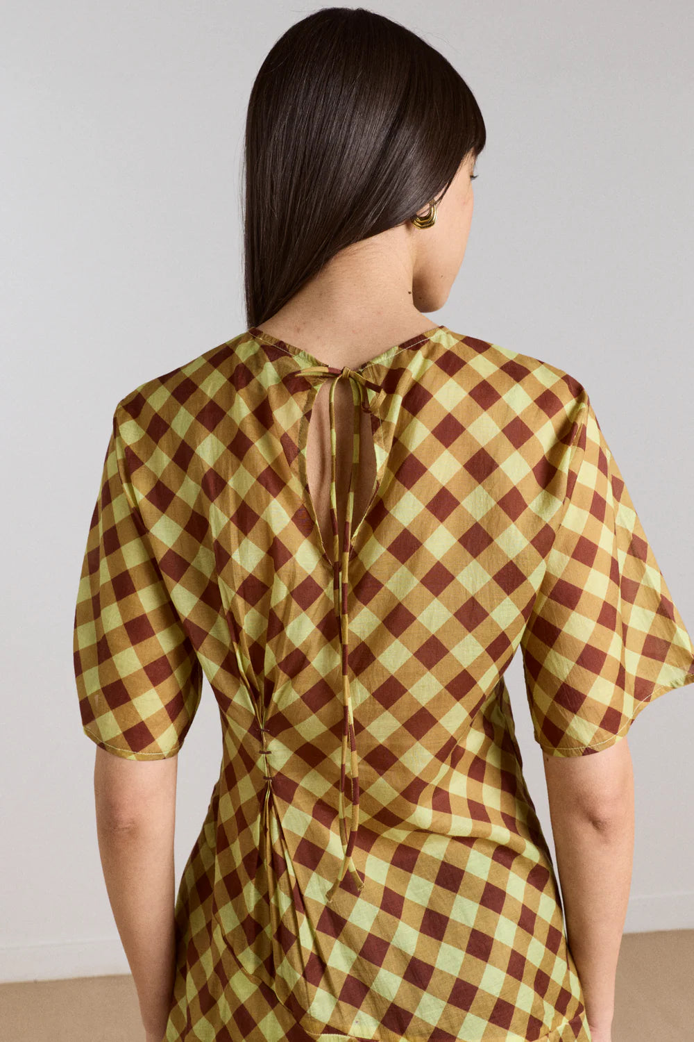 harmony midi dress choc avo gingham