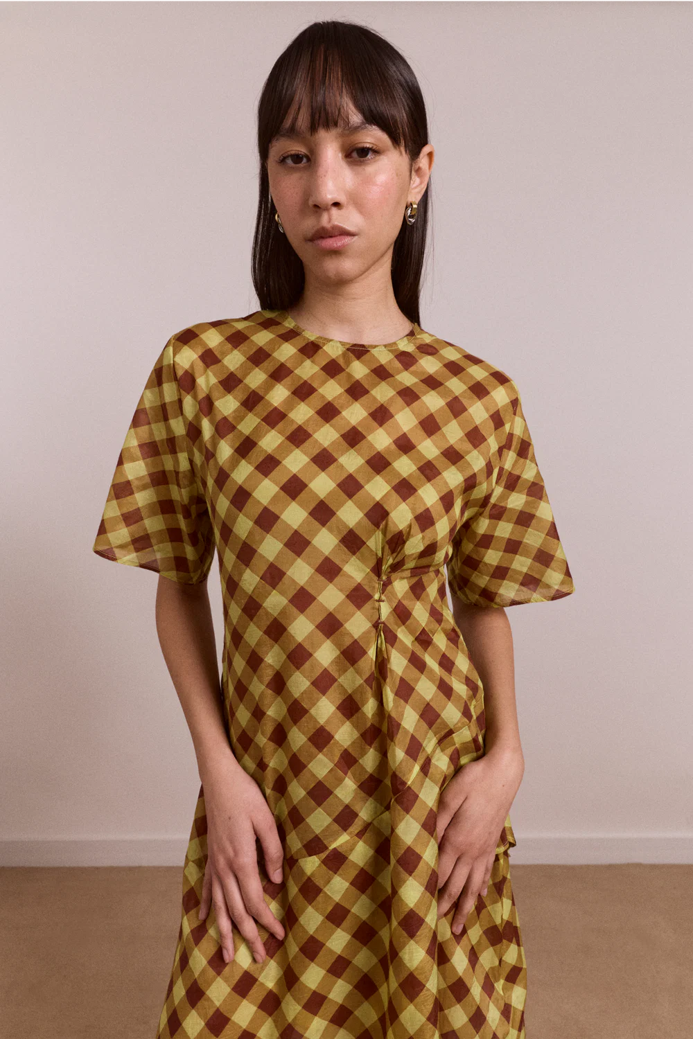 harmony midi dress choc avo gingham