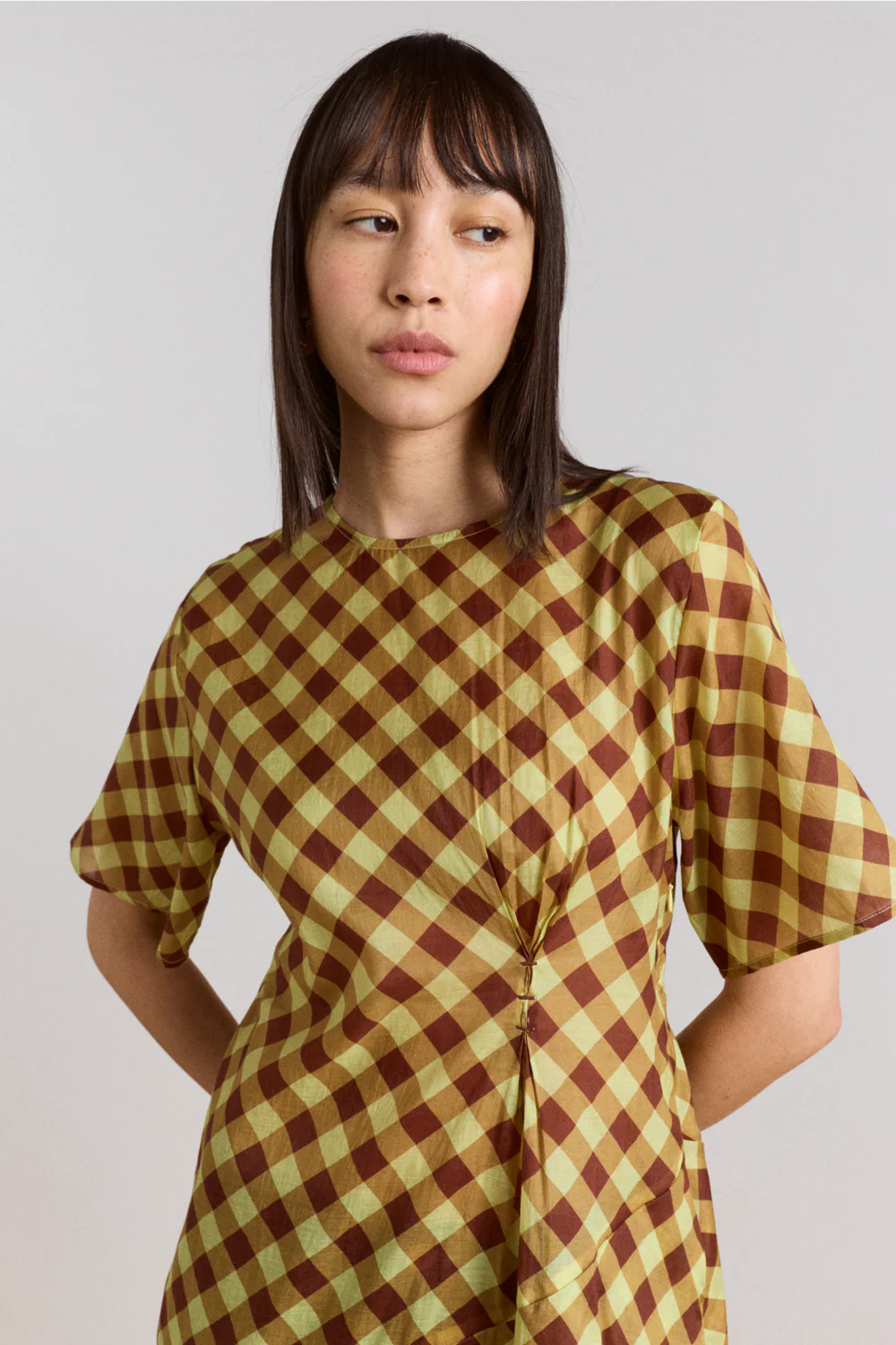harmony midi dress choc avo gingham