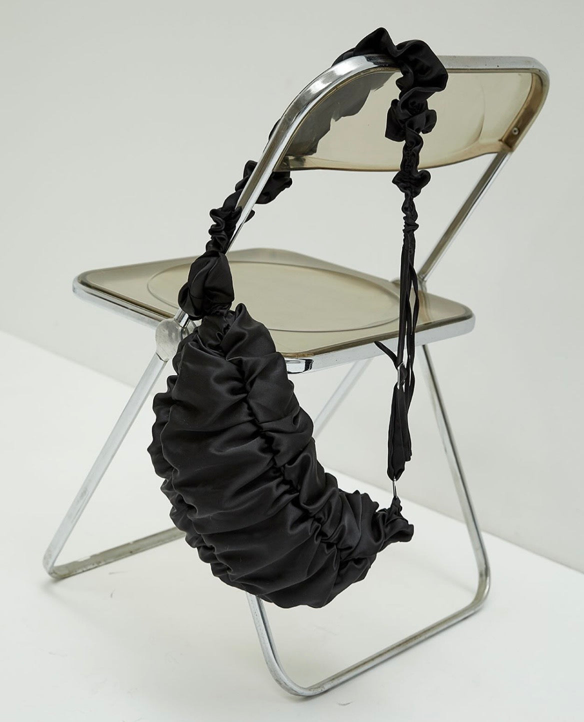 ruffle satin crossbody bag black