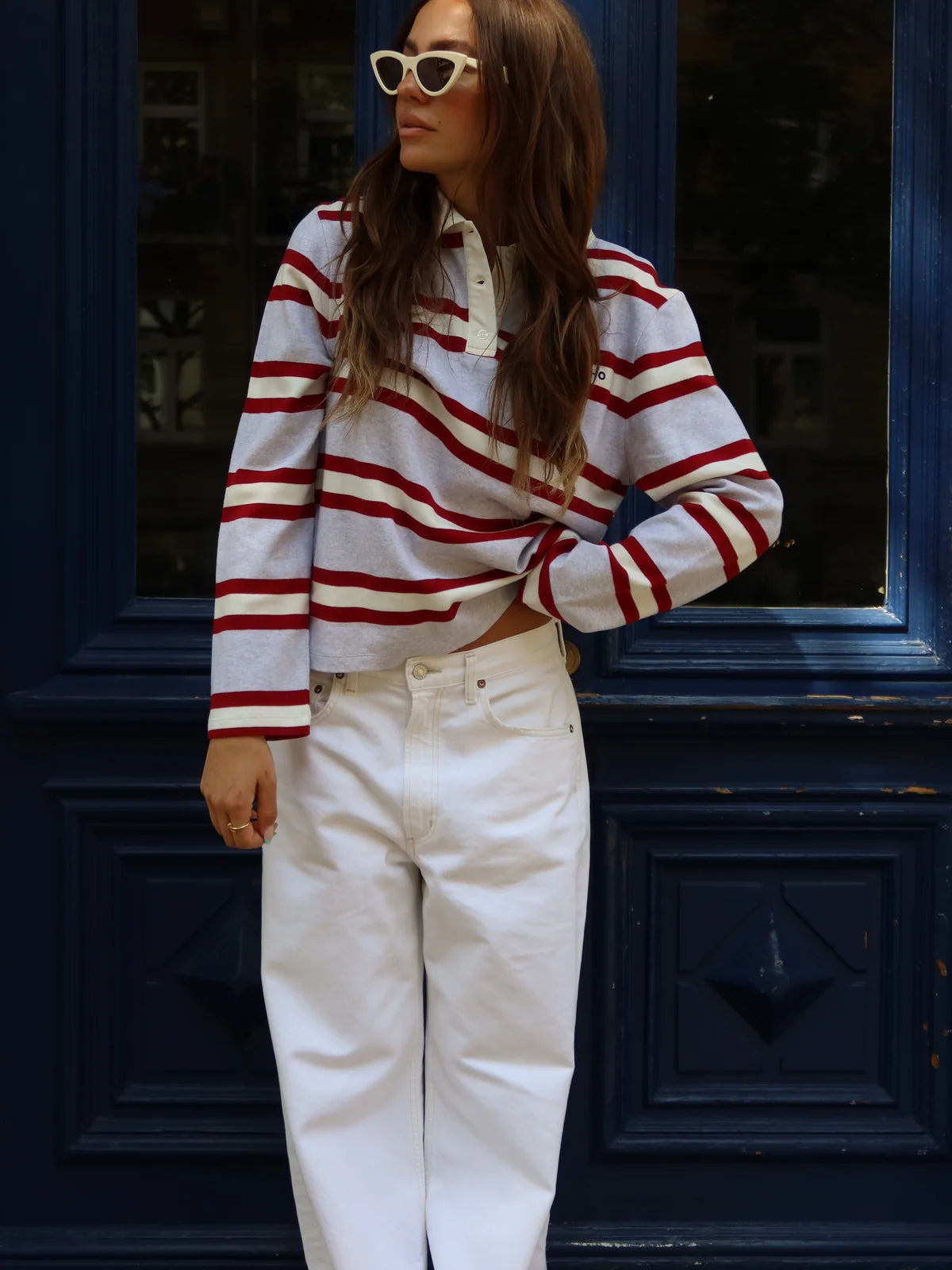 triko polo striped burgundy / off white / grey