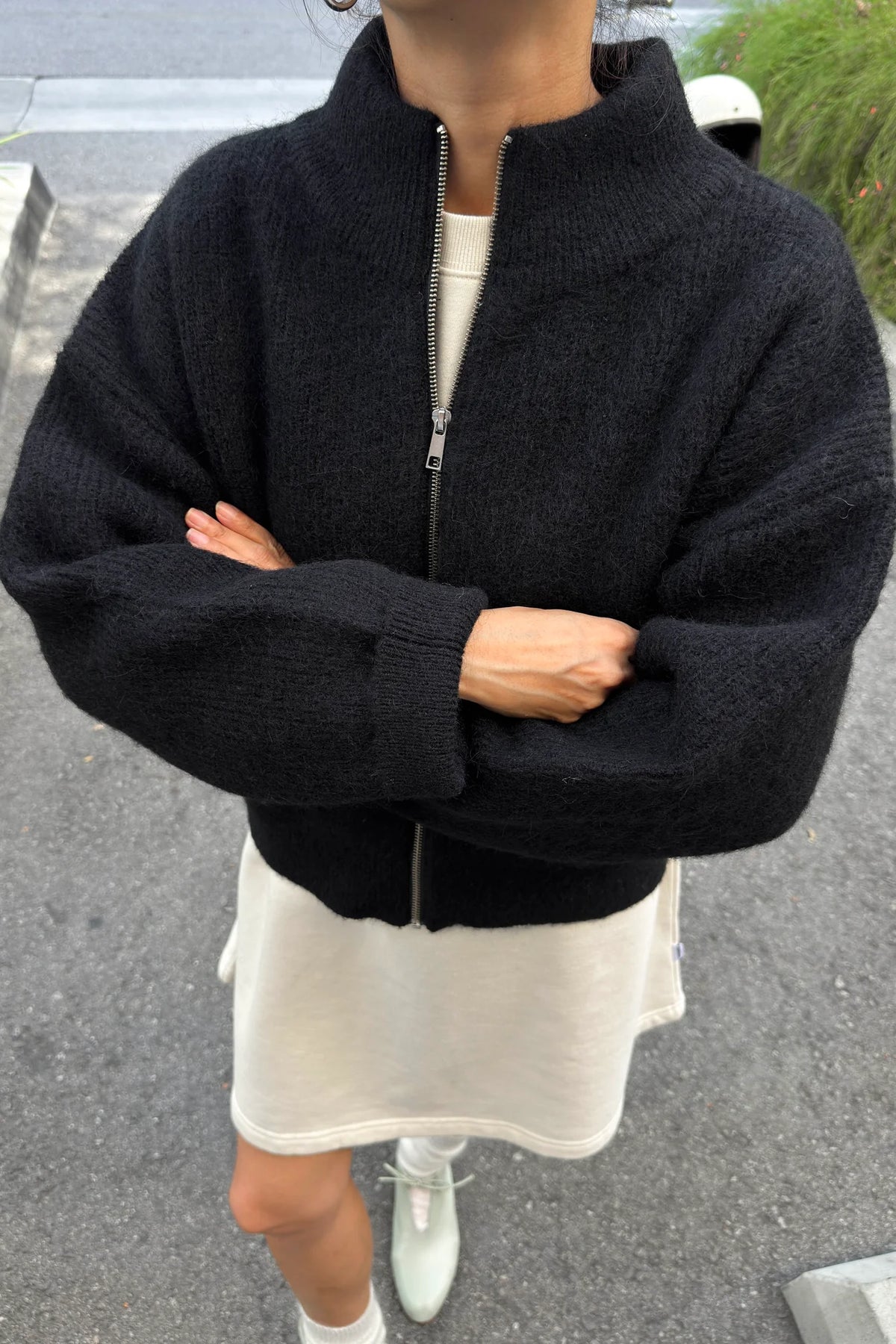 Alpaca zipped jacket - black