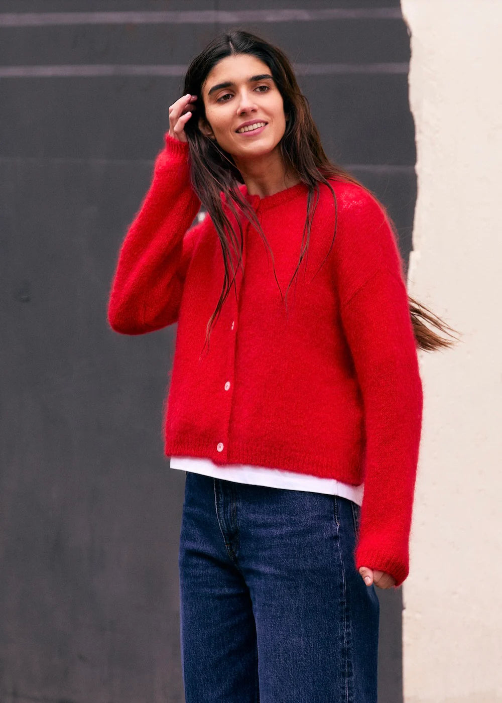 cardigan z mohéru Olivia red
