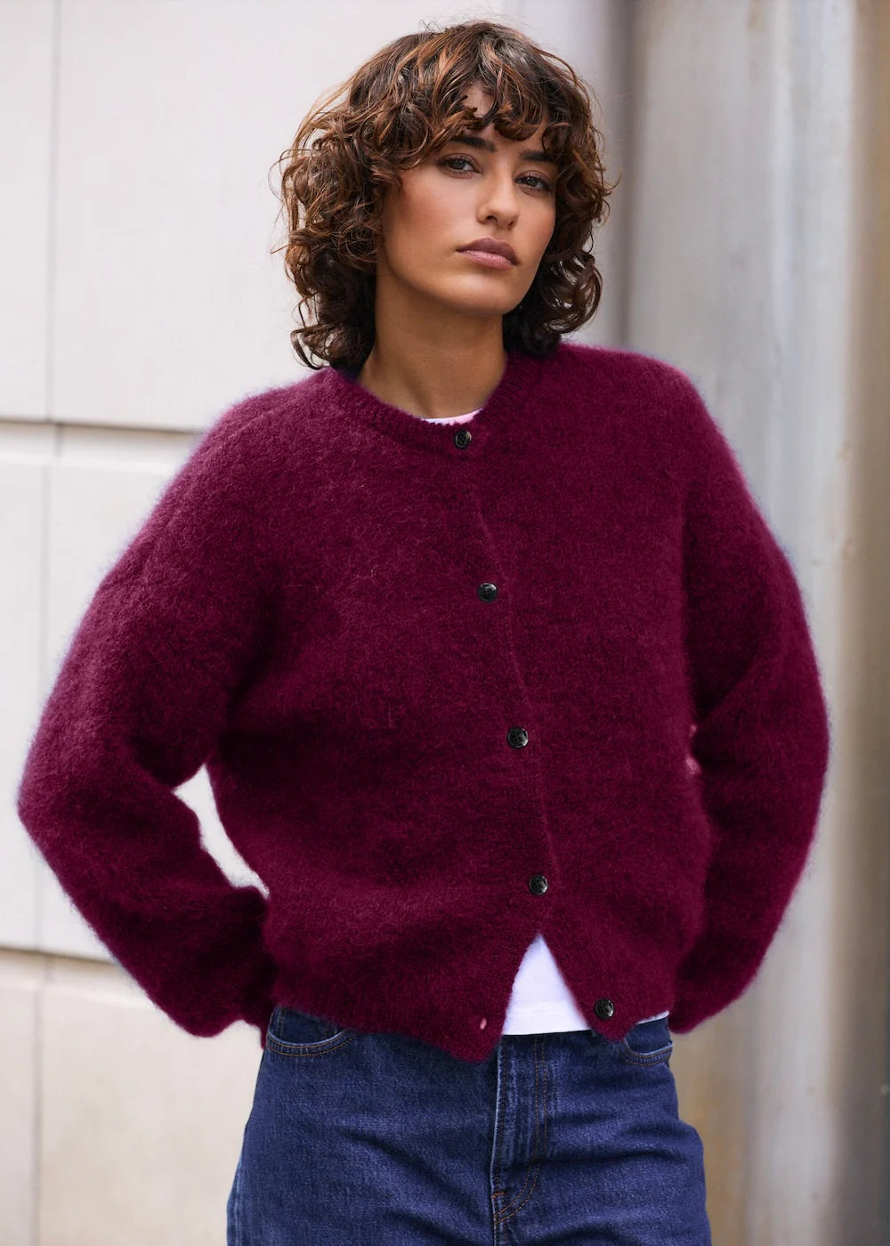 cardigan z mohéru Olivia eggplant