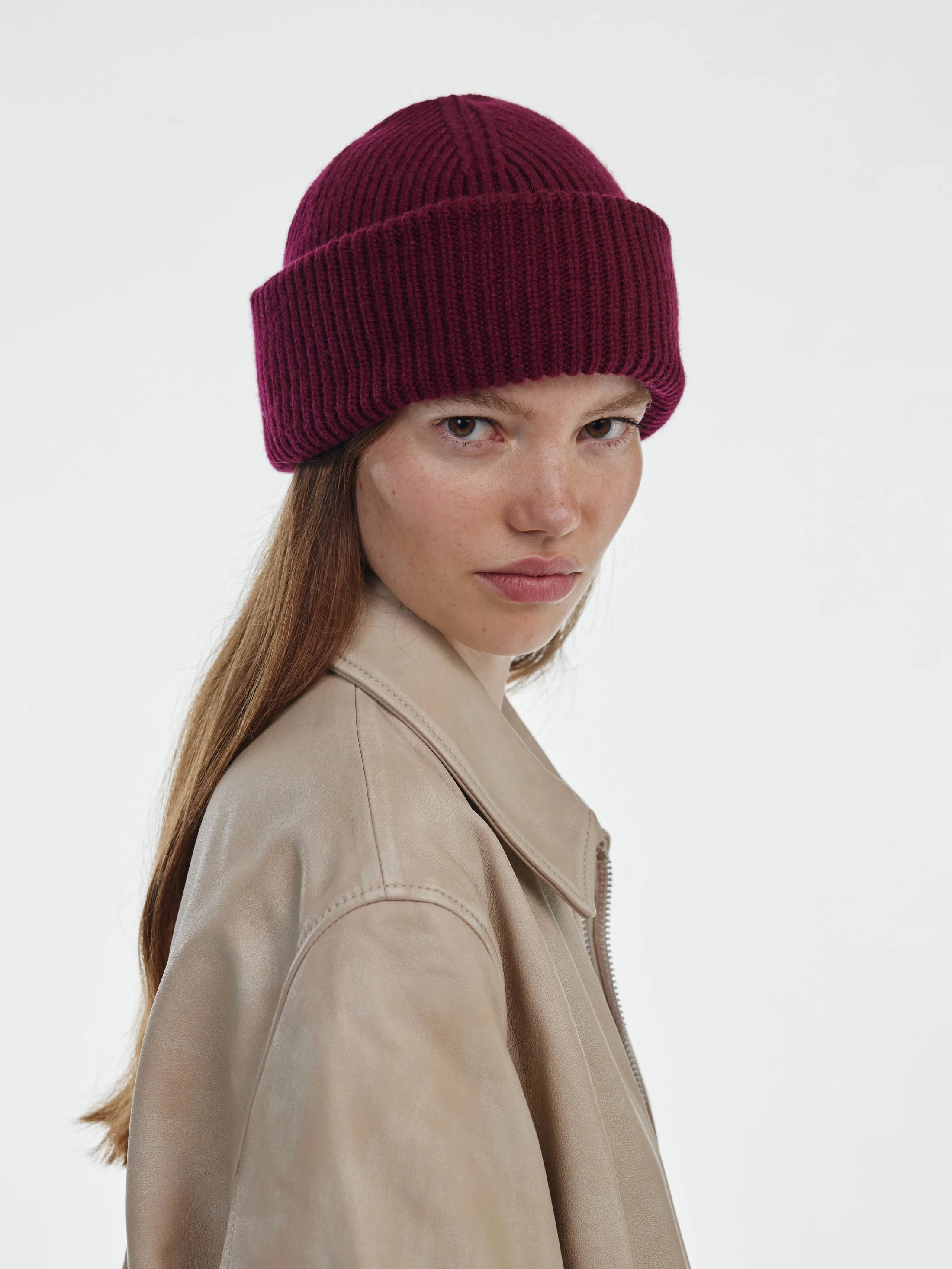 beanie chunky soft z vlny - Burgundy