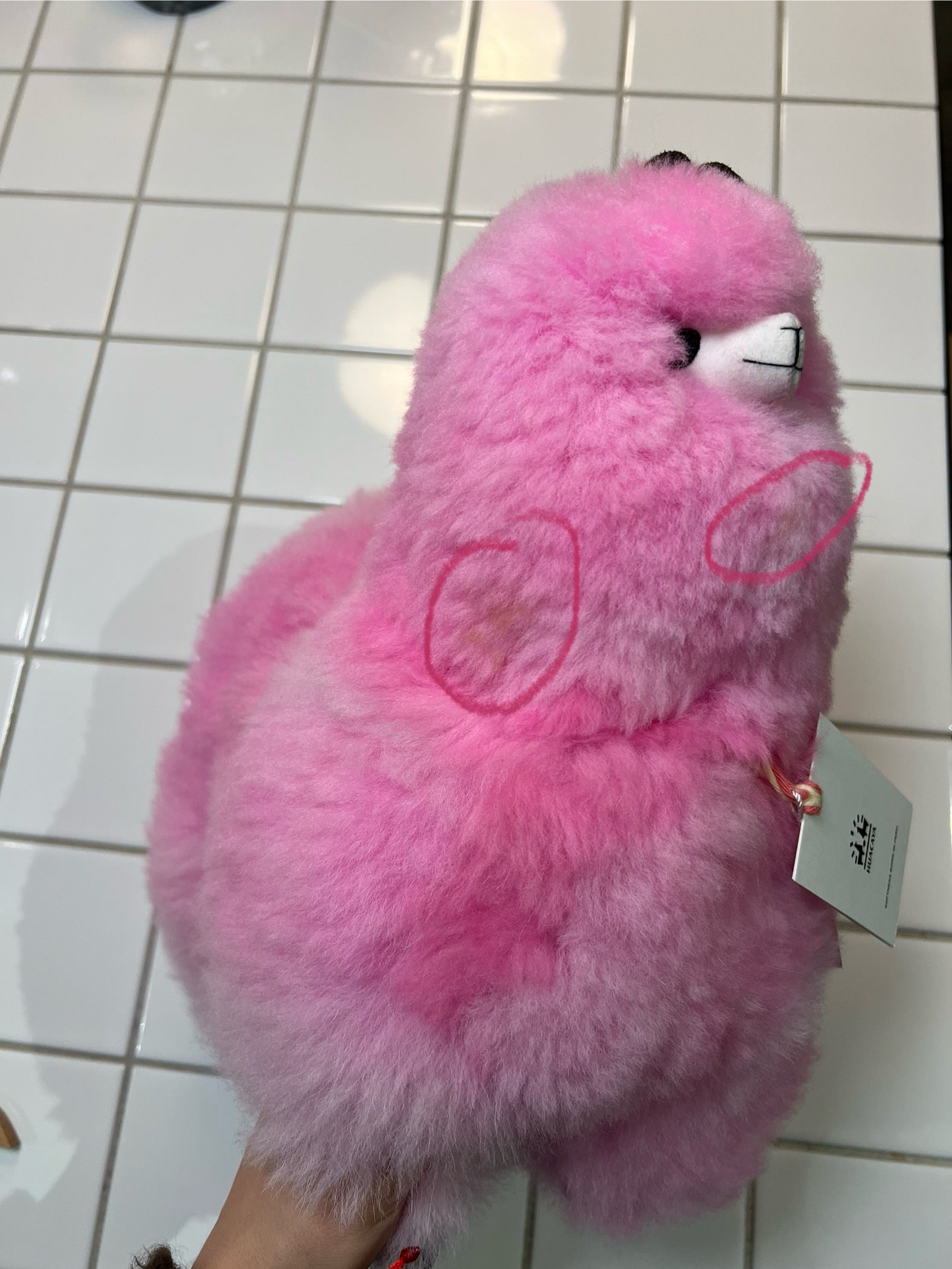 SM - Plyšová alpaka z přírodní vlny –  Candy Pink – 32 cm