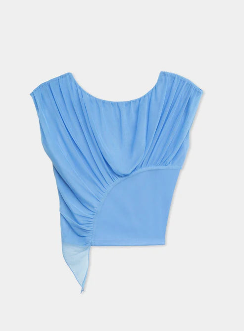 top Gemini blue draped top
