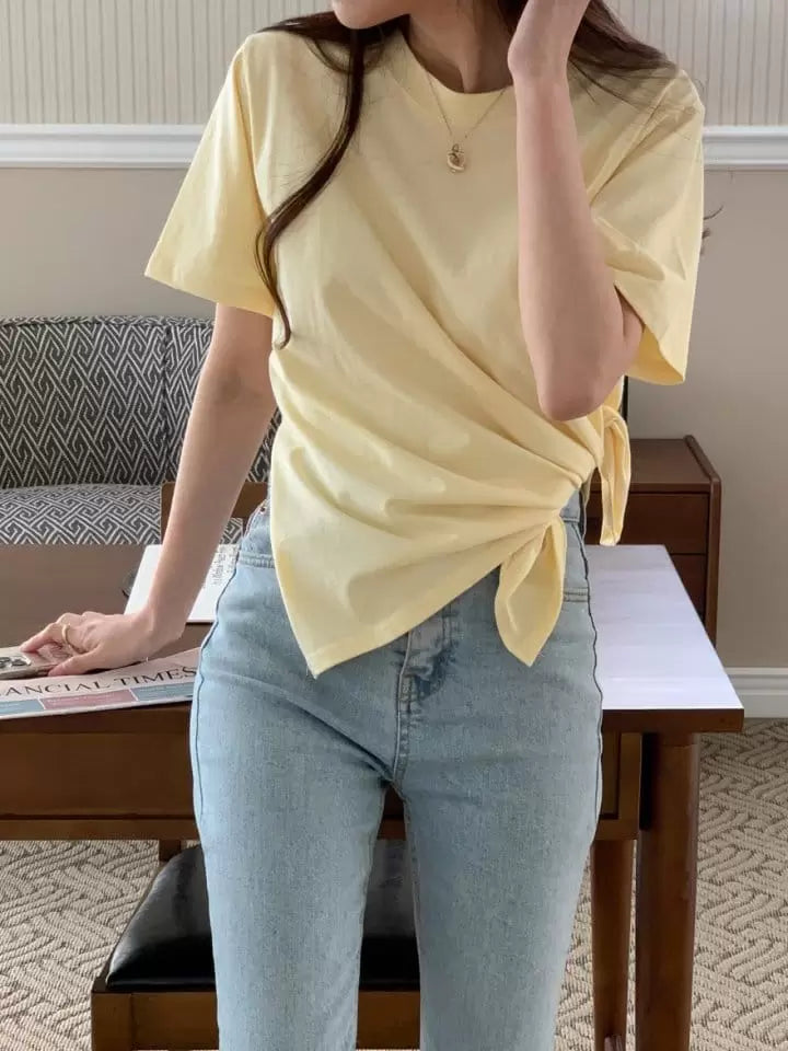 top Round Side Tie Tee yellow