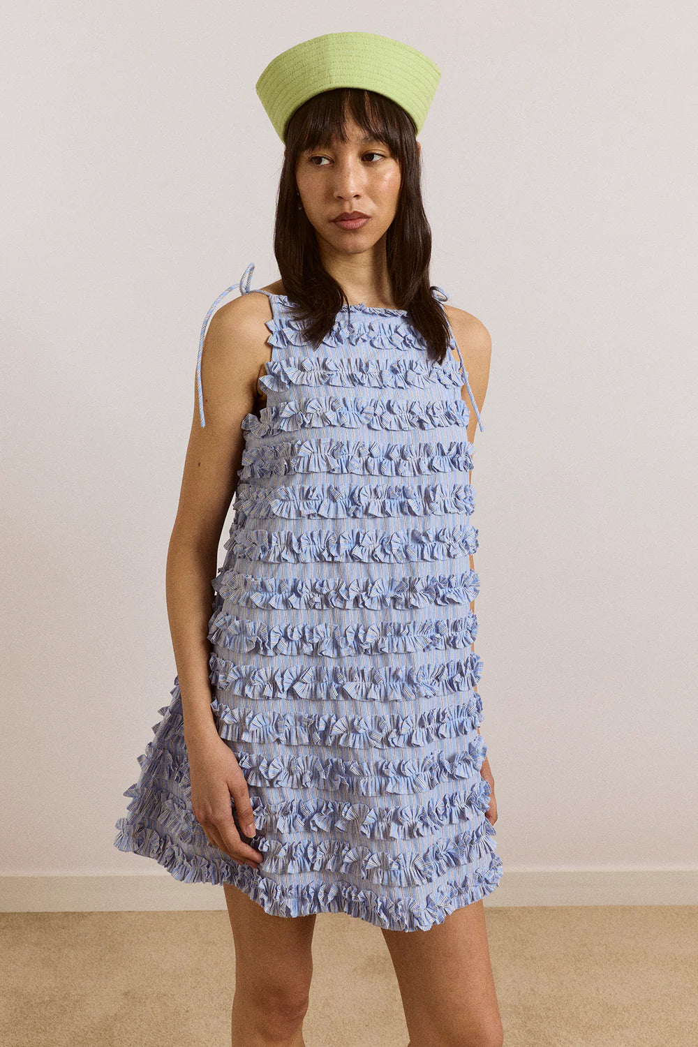Leili Ruffle Mini Dress Blue Stripe