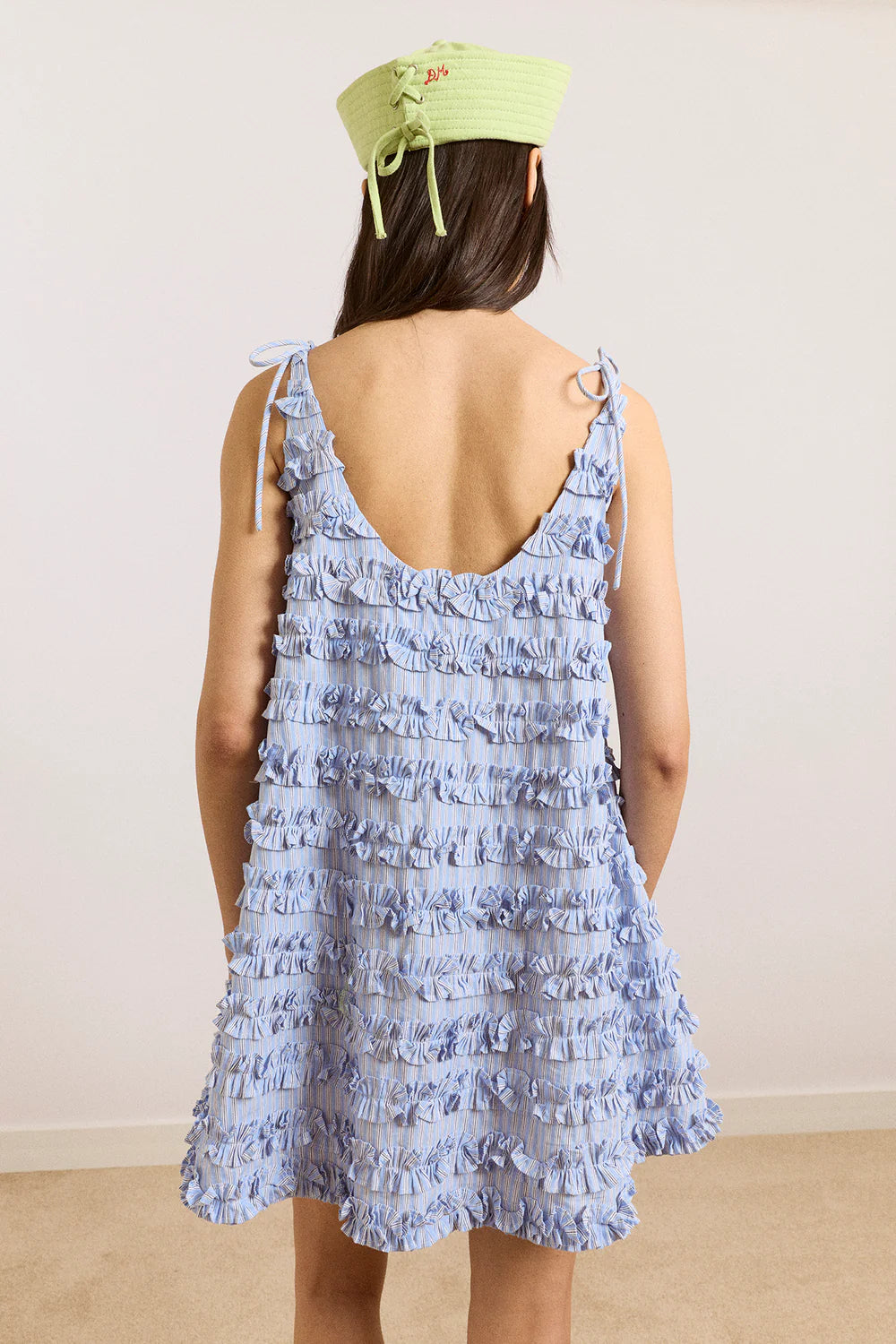 Leili Ruffle Mini Dress Blue Stripe