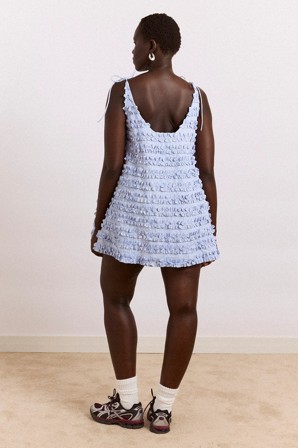 Leili Ruffle Mini Dress Blue Stripe