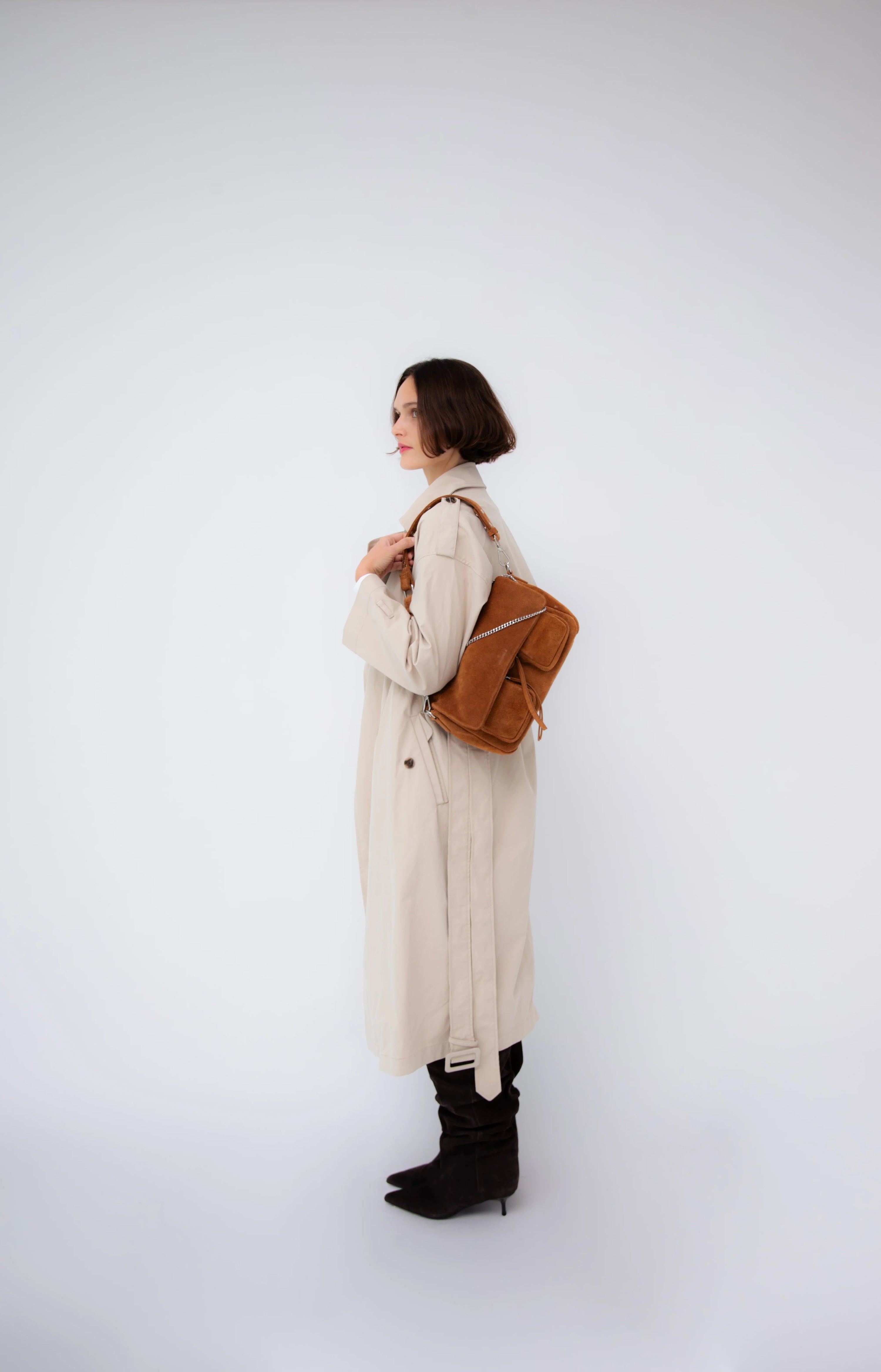 Max suede caramel handbag