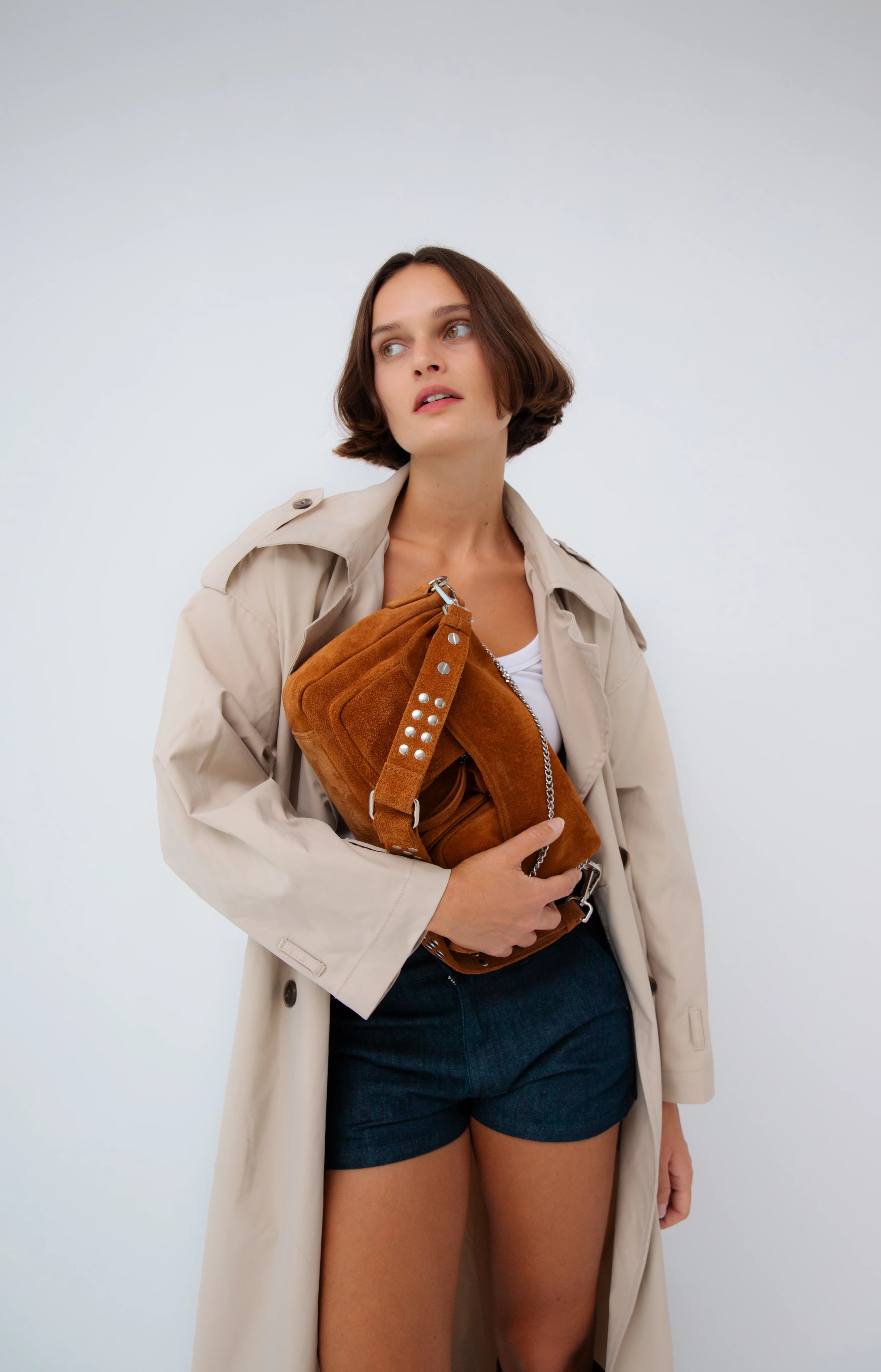 Max suede caramel handbag