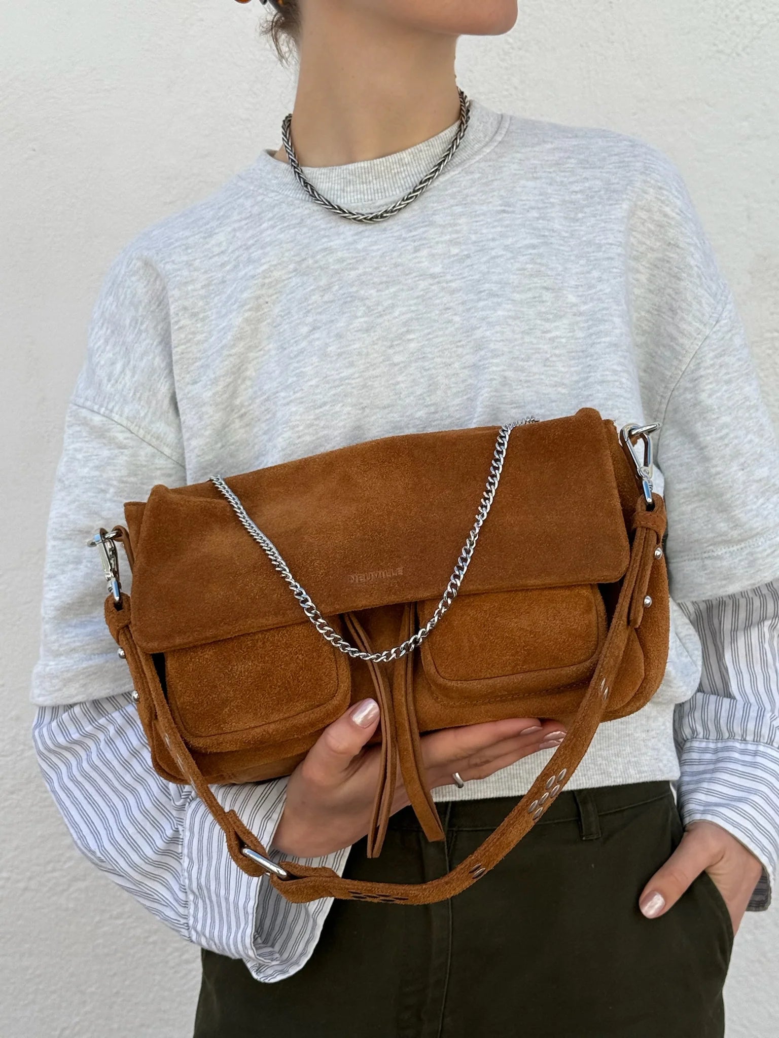 Max suede caramel handbag