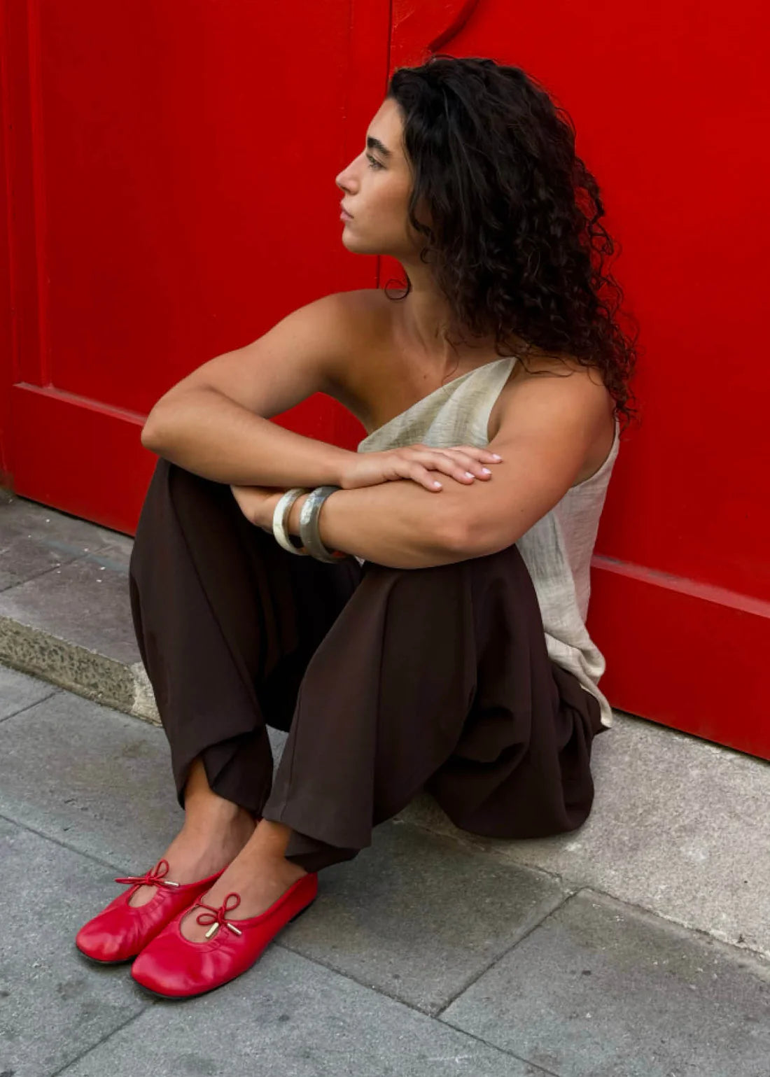 baleríny rosalind red leather ballet flats