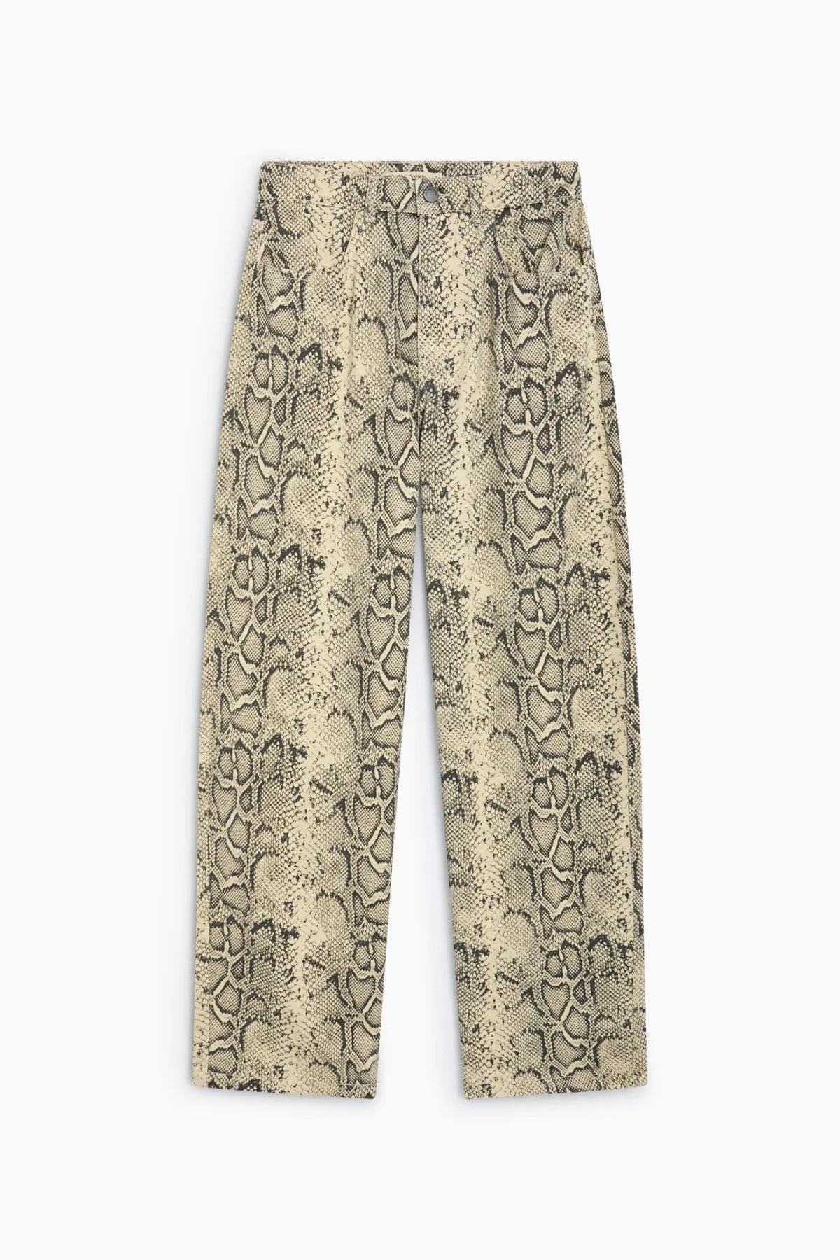 kalhoty denim barrel snake print