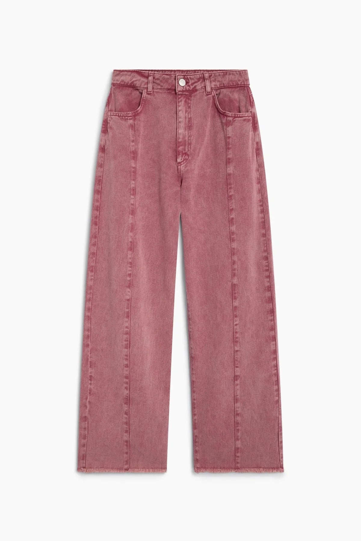 kalhoty denim wide leg rumba red